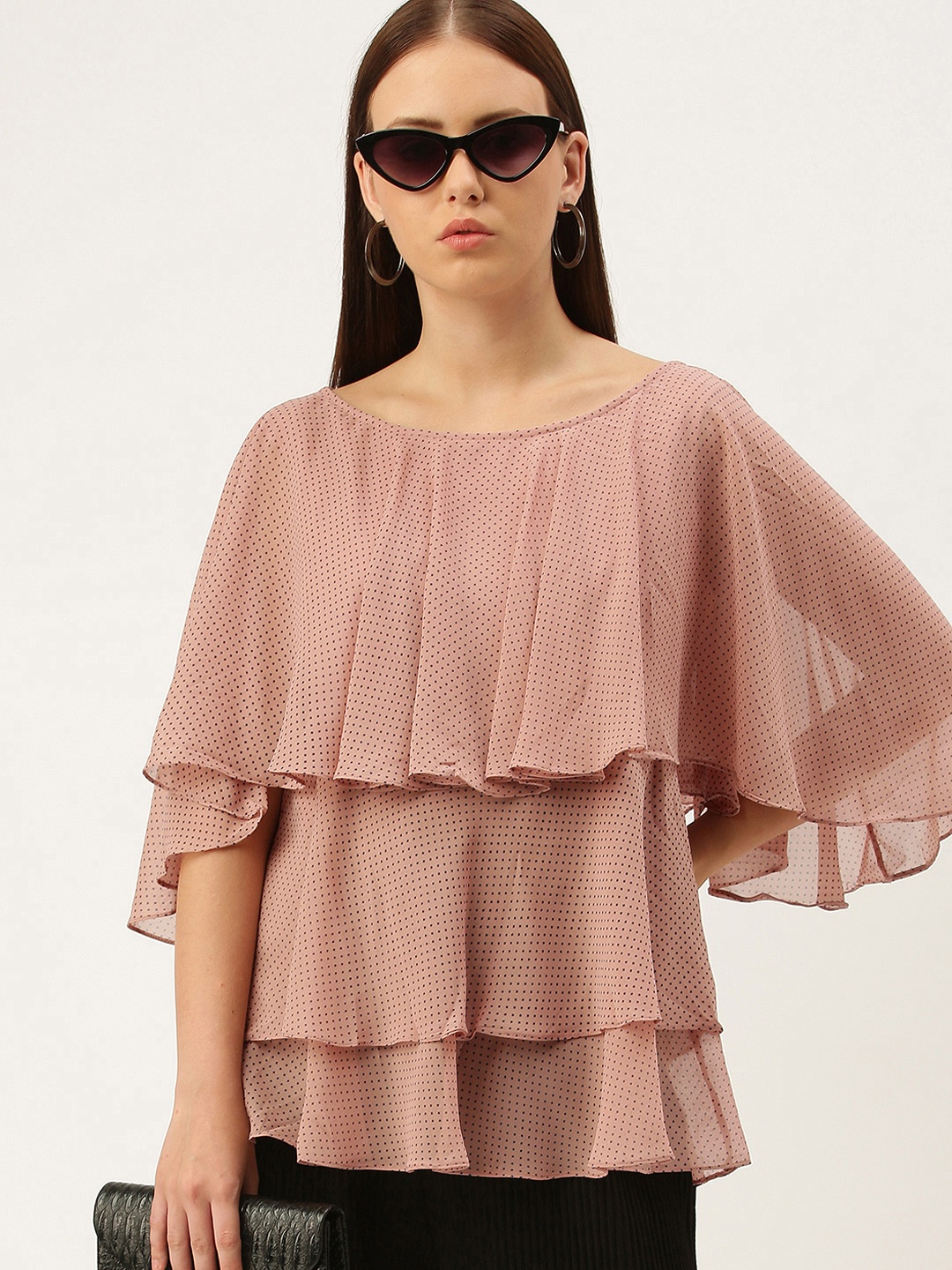 

SHECZZAR Pink Layered Georgette A-Line Top