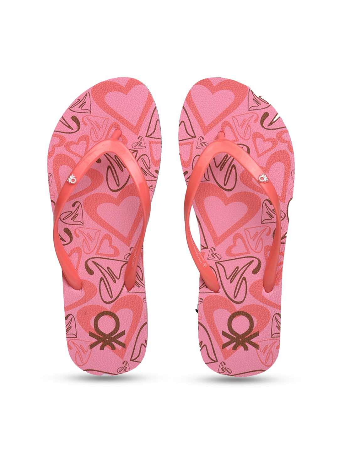 

United Colors of Benetton Women Coral & White Printed Rubber Thong Flip-Flops