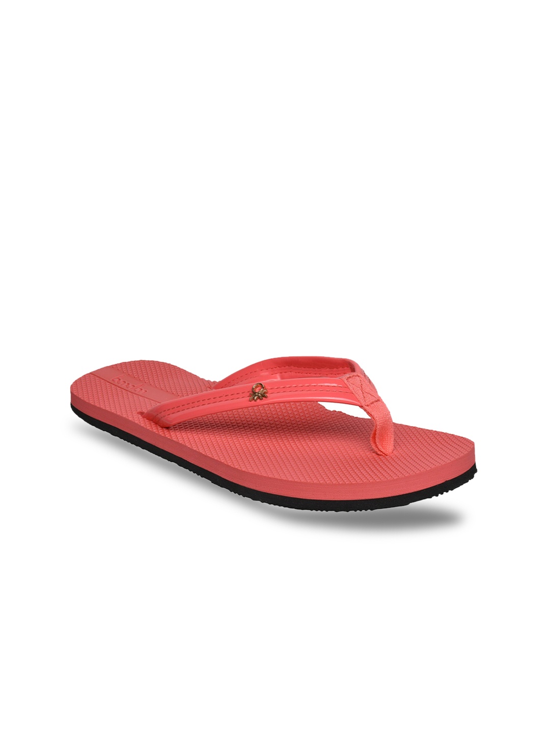 

United Colors of Benetton Women Peach-Coloured & Black Self Design Rubber Thong Flip-Flops