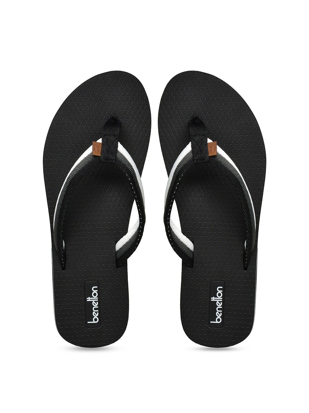 

United Colors of Benetton Women Black & White Striped Rubber Thong Flip-Flops