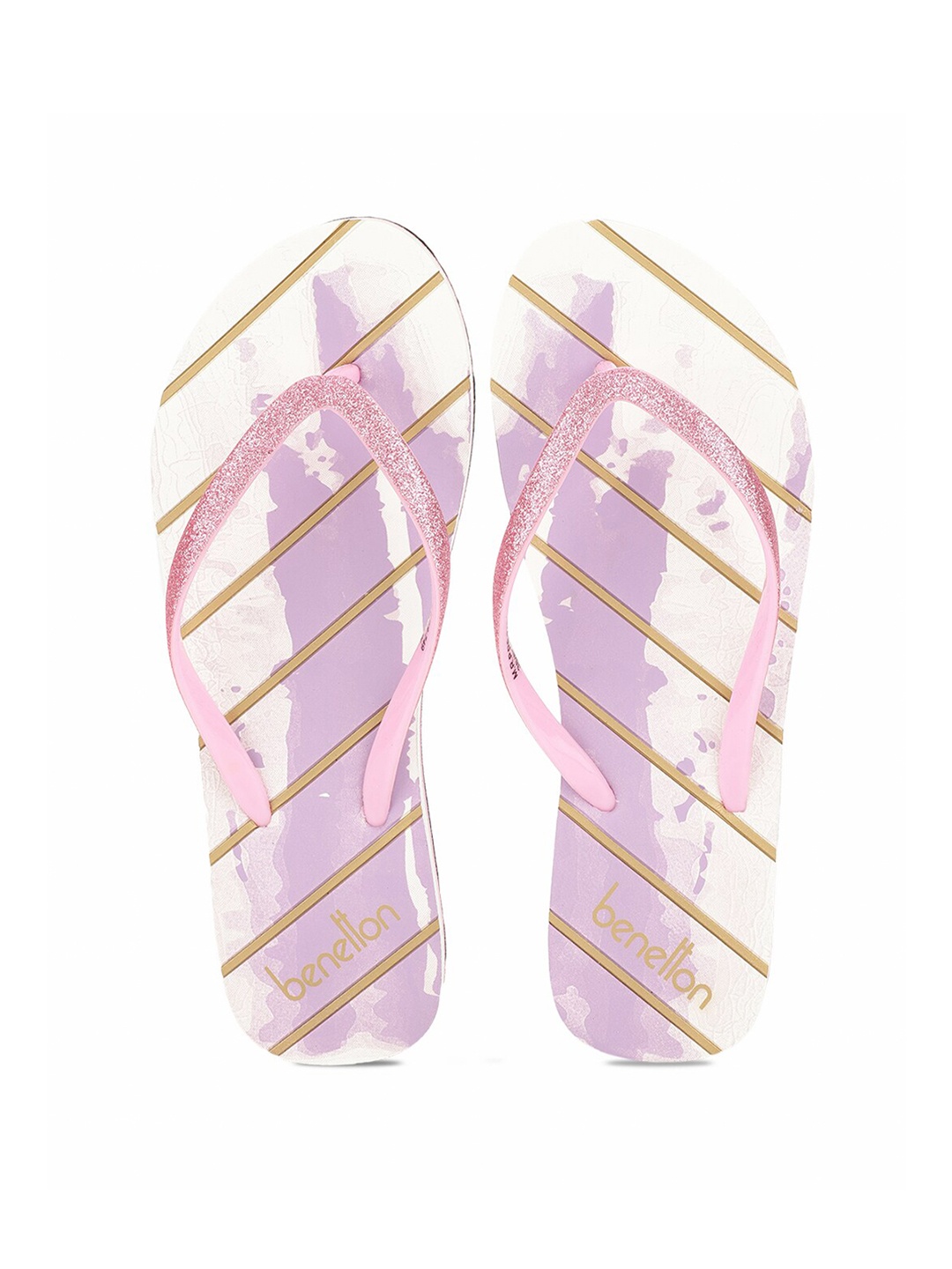 

United Colors of Benetton Women Pink & White Striped Rubber Thong Flip-Flops