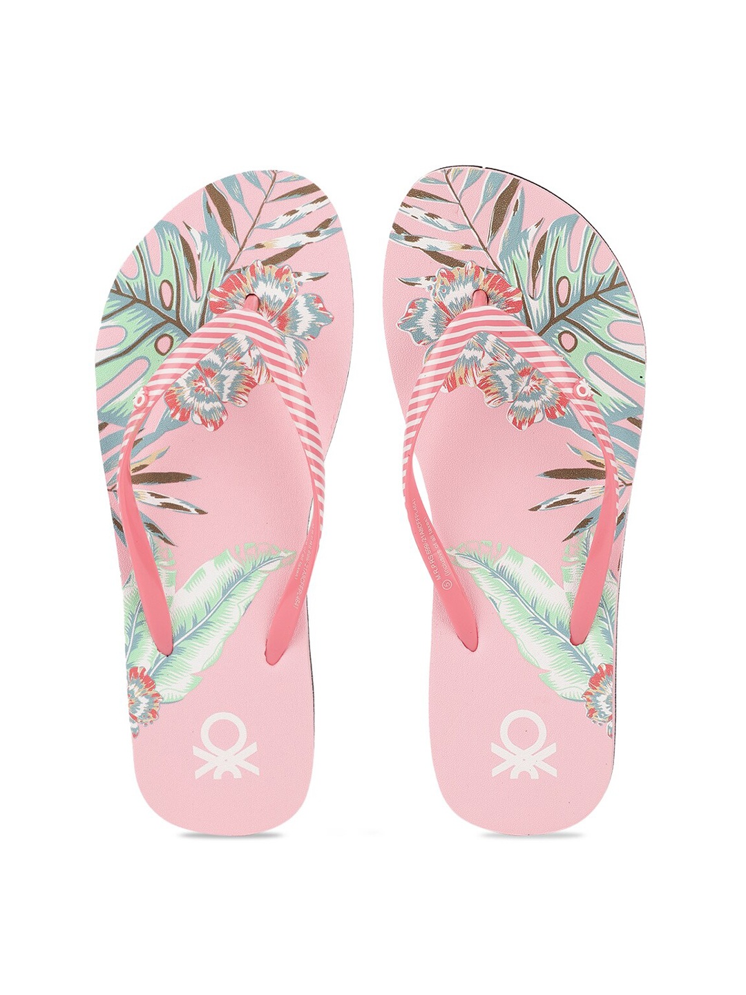 

United Colors of Benetton Women Pink & Green Printed Rubber Thong Flip-Flops