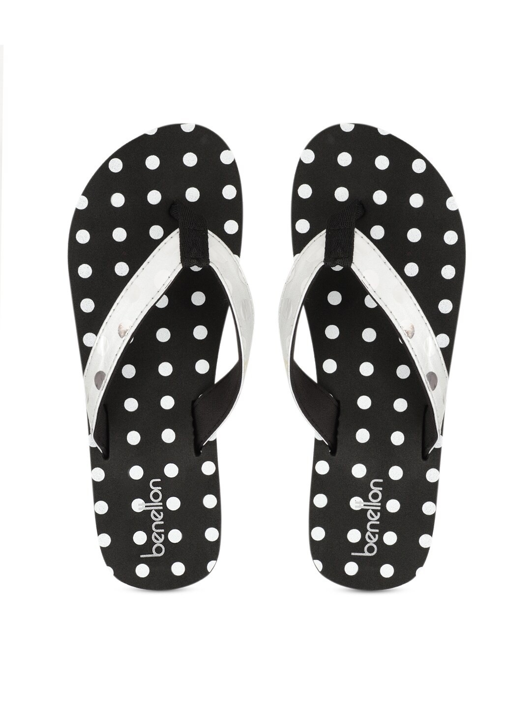 

United Colors of Benetton Women Black & White Polka Dot Rubber Thong Flip-Flops