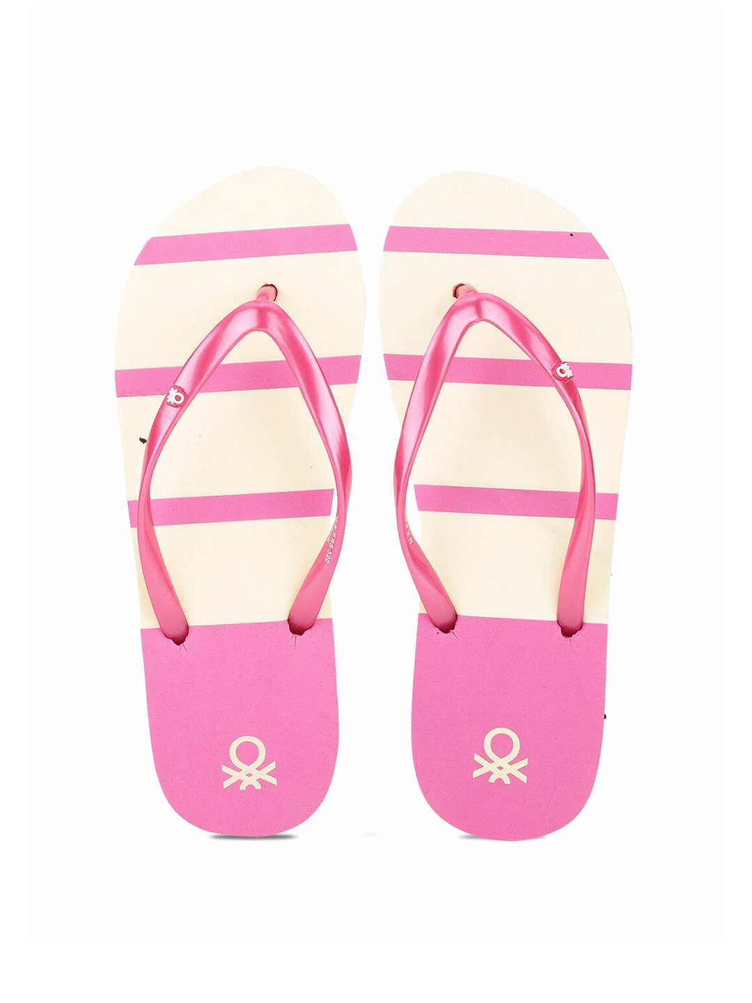 

United Colors of Benetton Women Pink & Cream-Coloured Striped Rubber Thong Flip-Flops