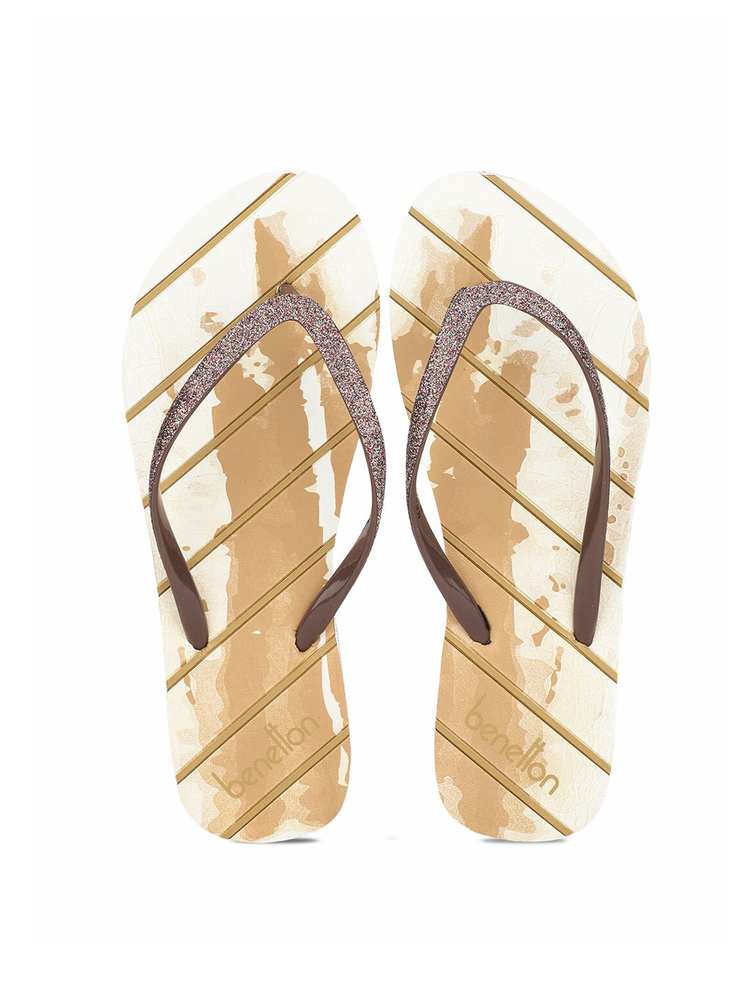

United Colors of Benetton Women Brown & White Printed Rubber Thong Flip-Flops