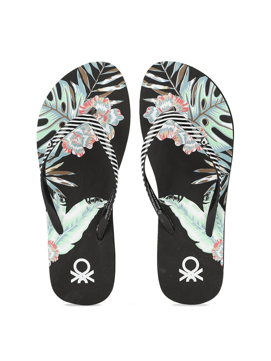 

United Colors of Benetton Women Black & Blue Printed Rubber Thong Flip-Flops