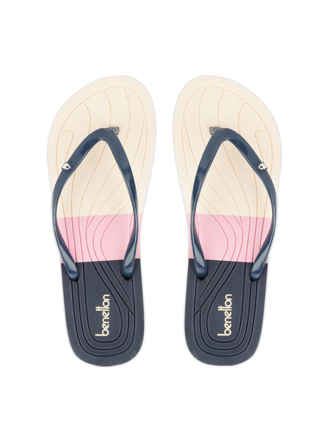 

United Colors of Benetton Women Navy Blue & Pink Colourblocked Rubber Thong Flip-Flops