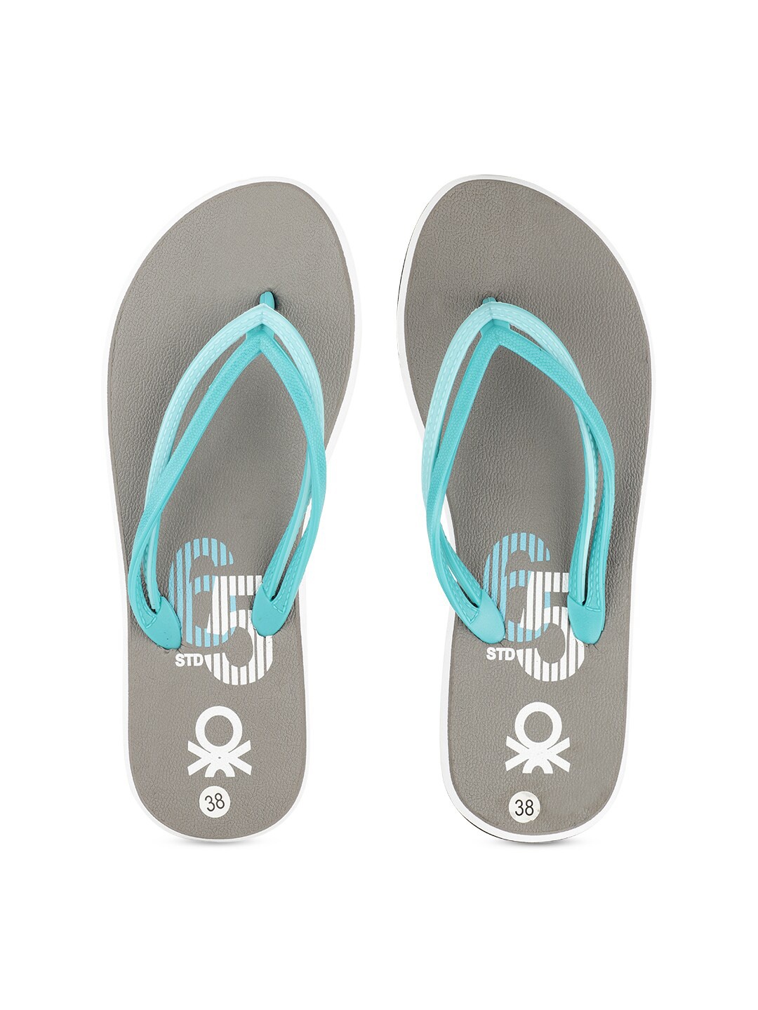 

United Colors of Benetton Women Grey & Blue Printed Rubber Thong Flip-Flops
