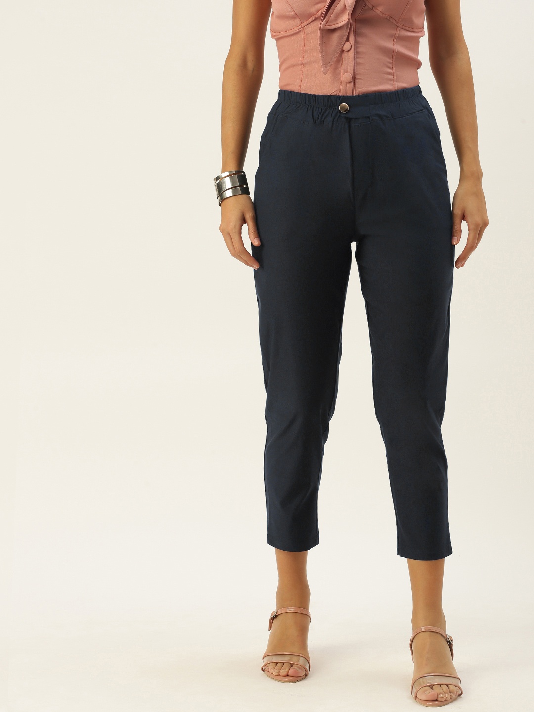 

SHECZZAR Women Navy Blue Solid Trousers