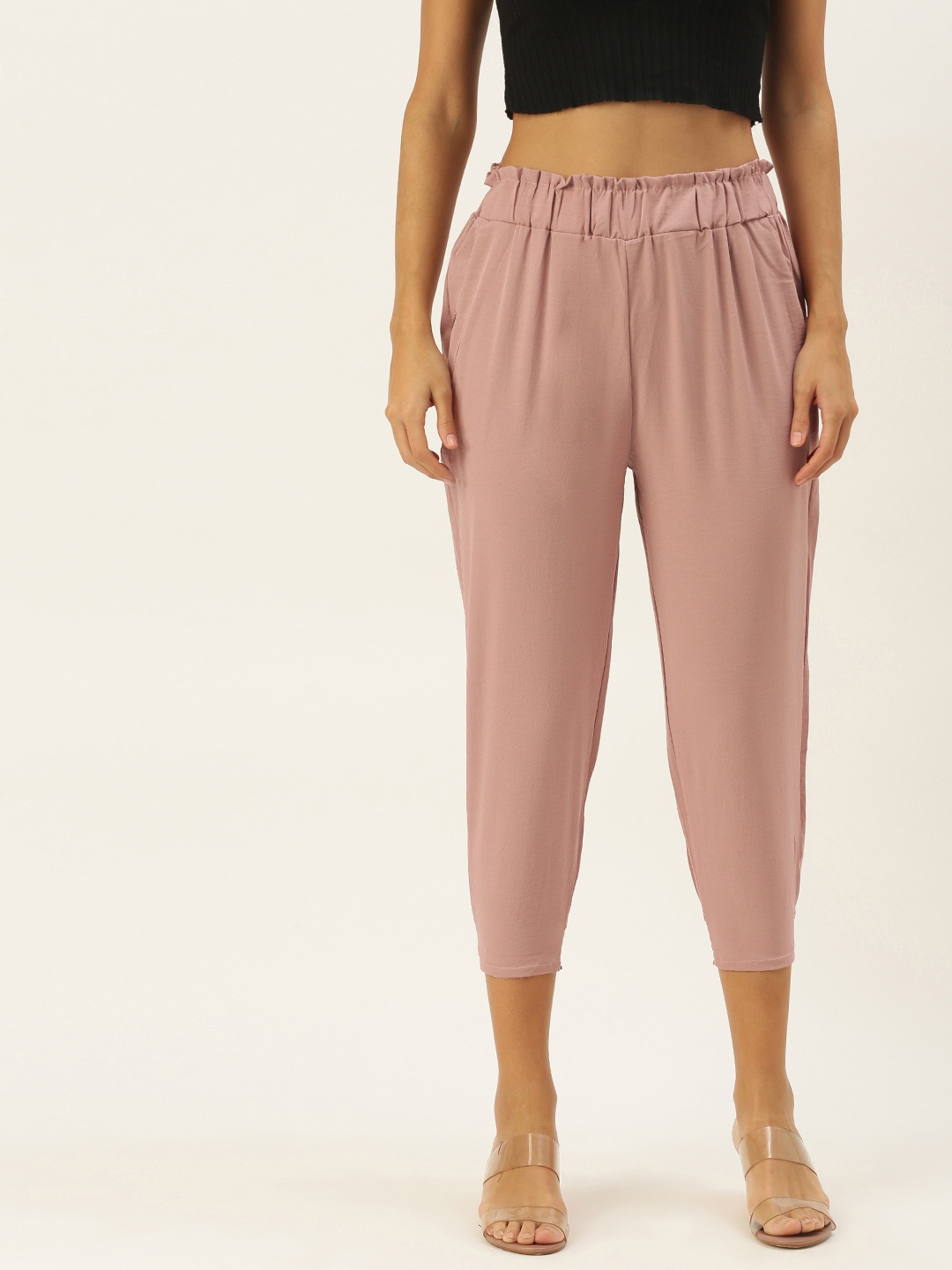 

SHECZZAR Women Pink Pleated Joggers Trousers