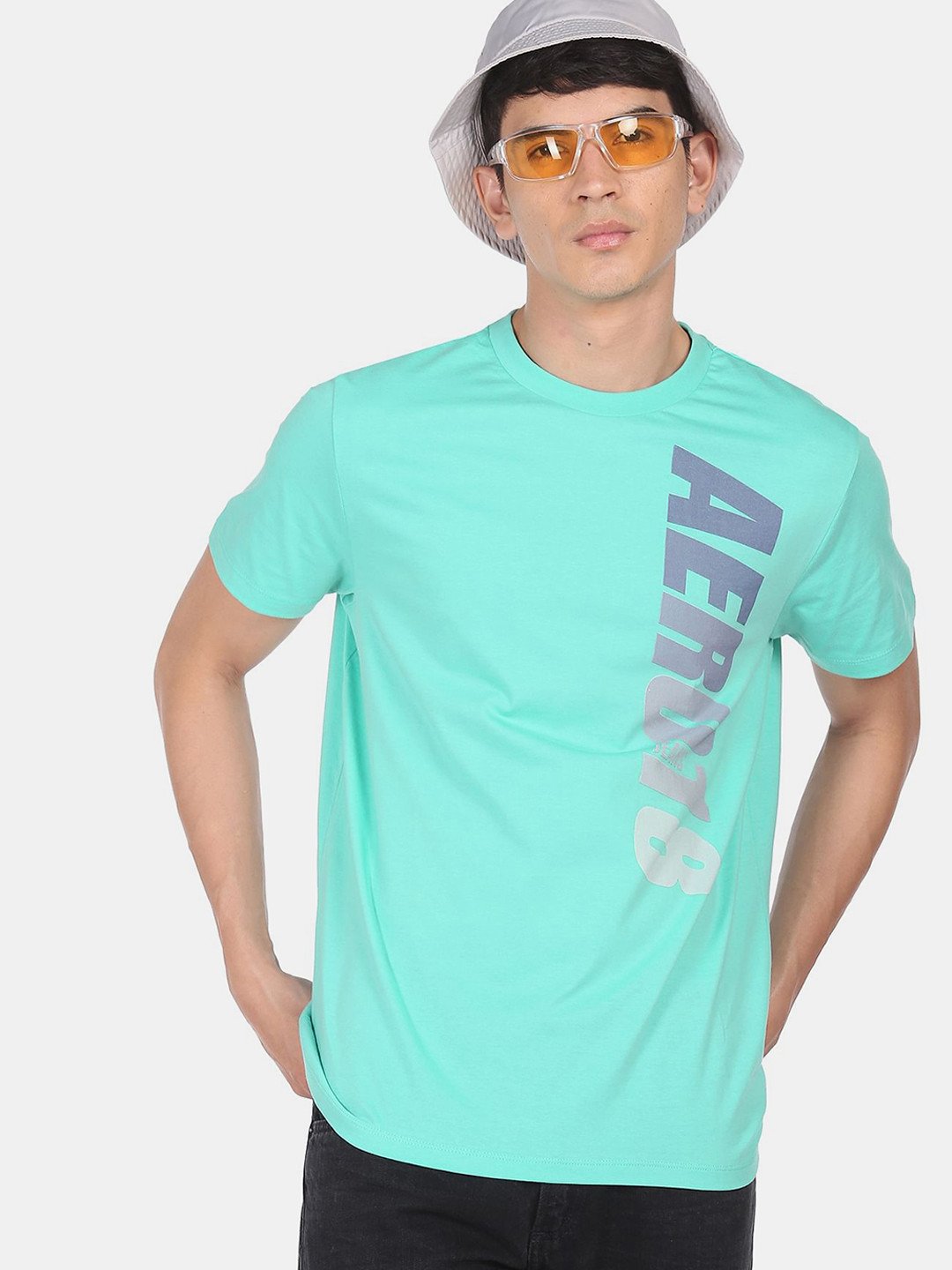 

Aeropostale Men Turquoise Blue Typography Printed Pure Cotton T-shirt