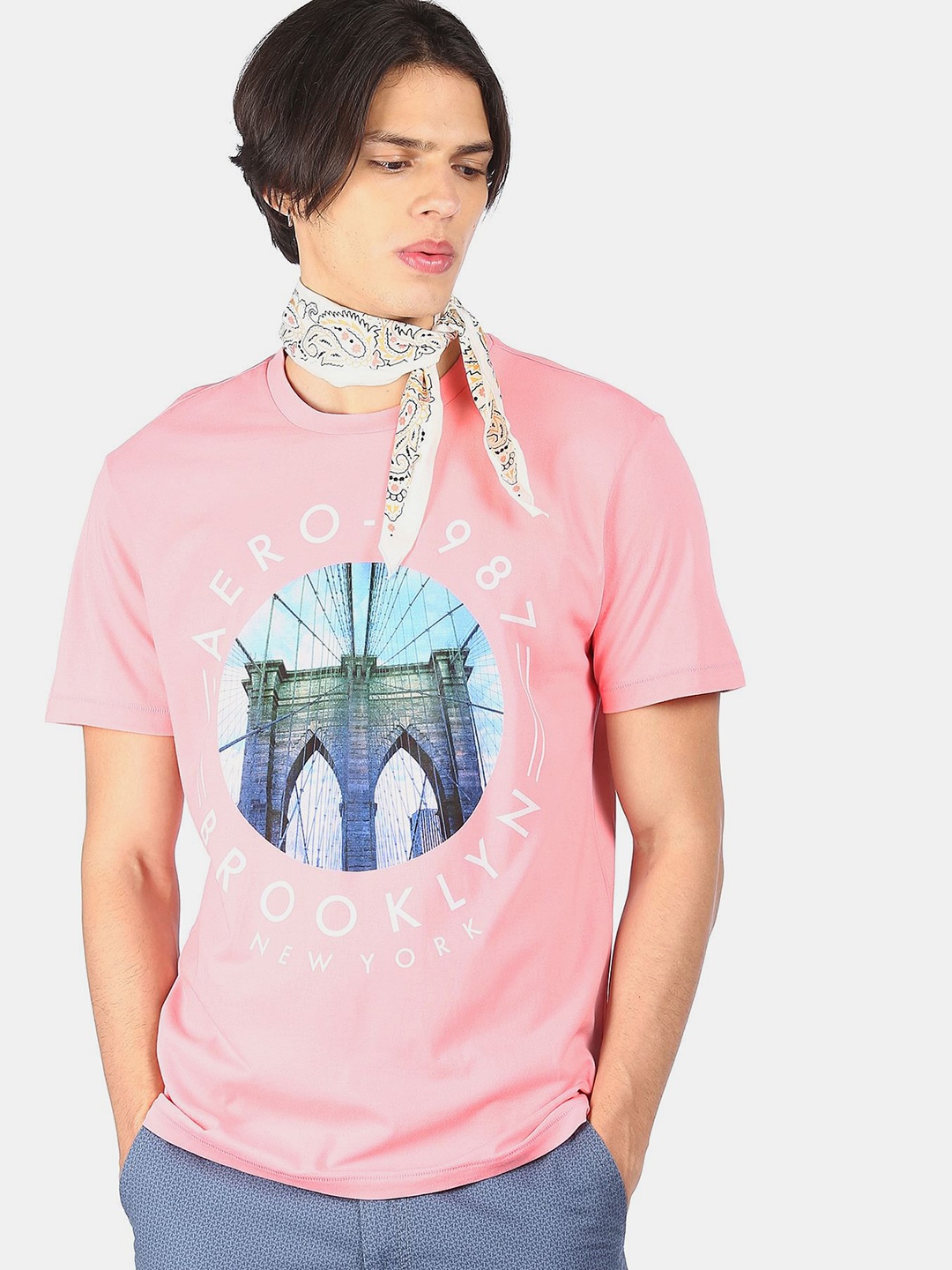 

Aeropostale Men Pink Printed Pure Cotton T-shirt
