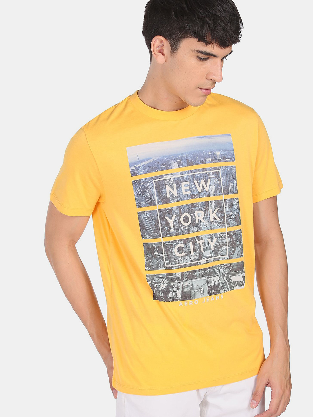 

Aeropostale Men Yellow Typography Printed Pure Cotton T-shirt