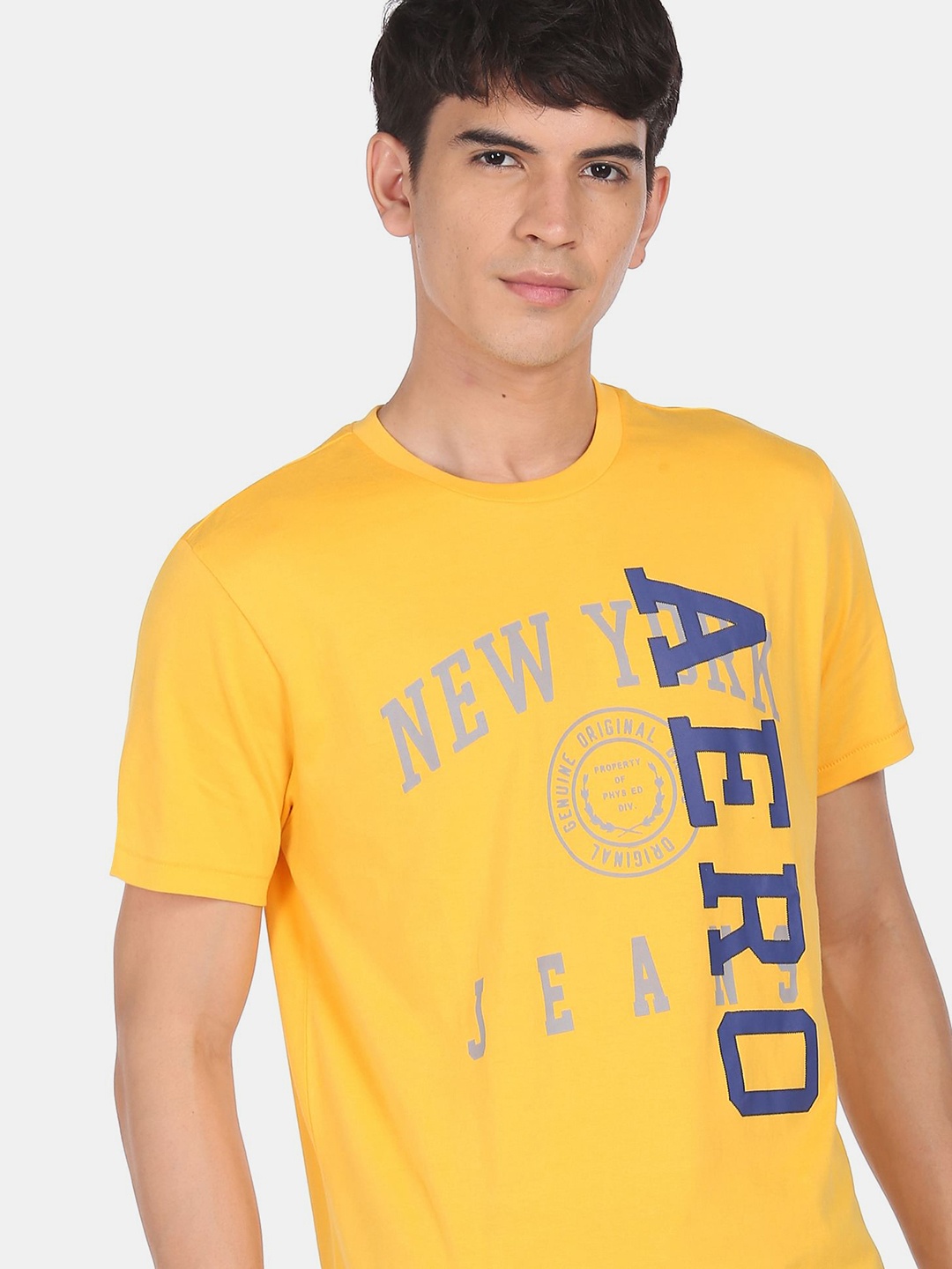 

Aeropostale Men Yellow Typography Printed Pure Cotton T-shirt