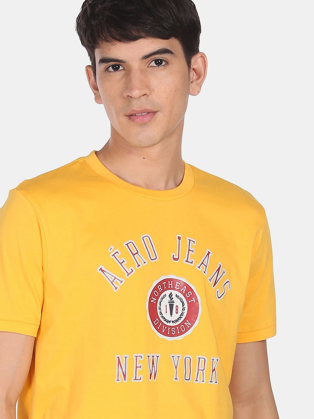 

Aeropostale Men Yellow Typography Printed Pure Cotton T-shirt