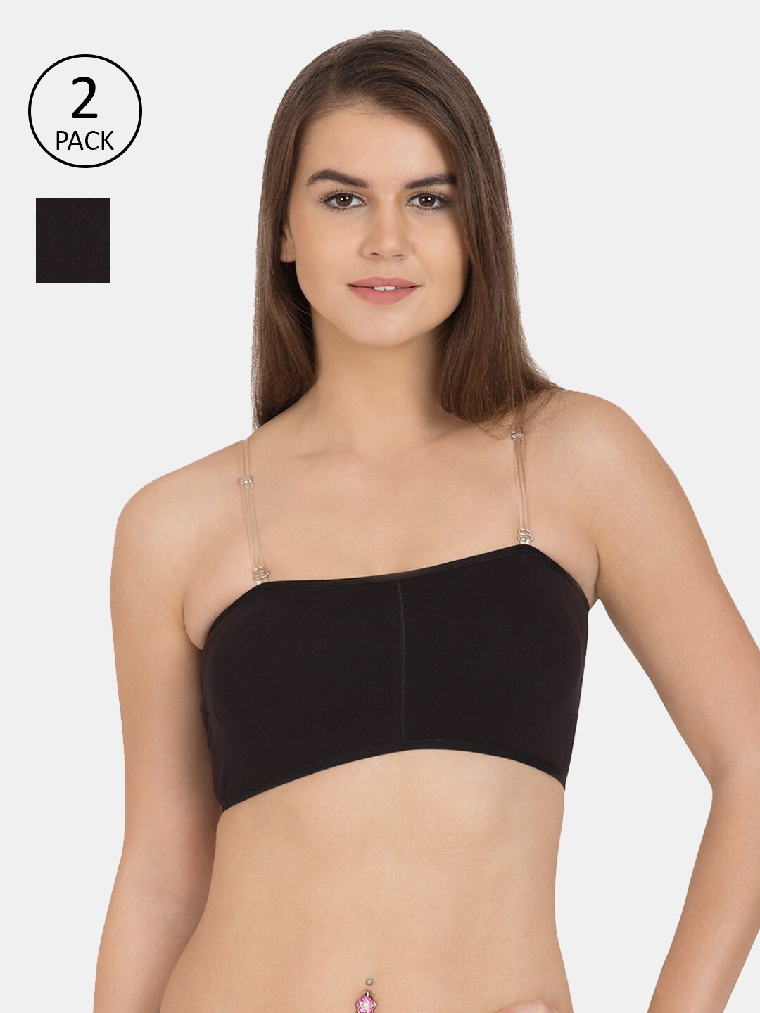 

Tweens Pack Of 2 Black Solid Bandeau Bras - Non-Wired Non-Padded