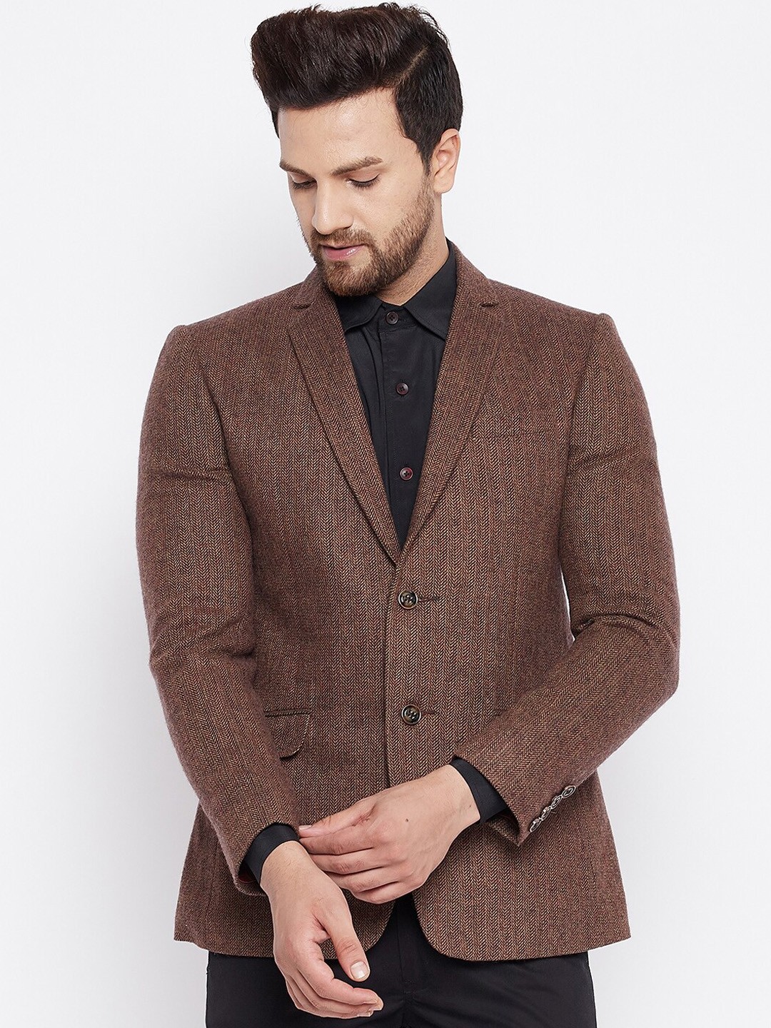 

Spirit Men Brown Self Design Solid Blazer