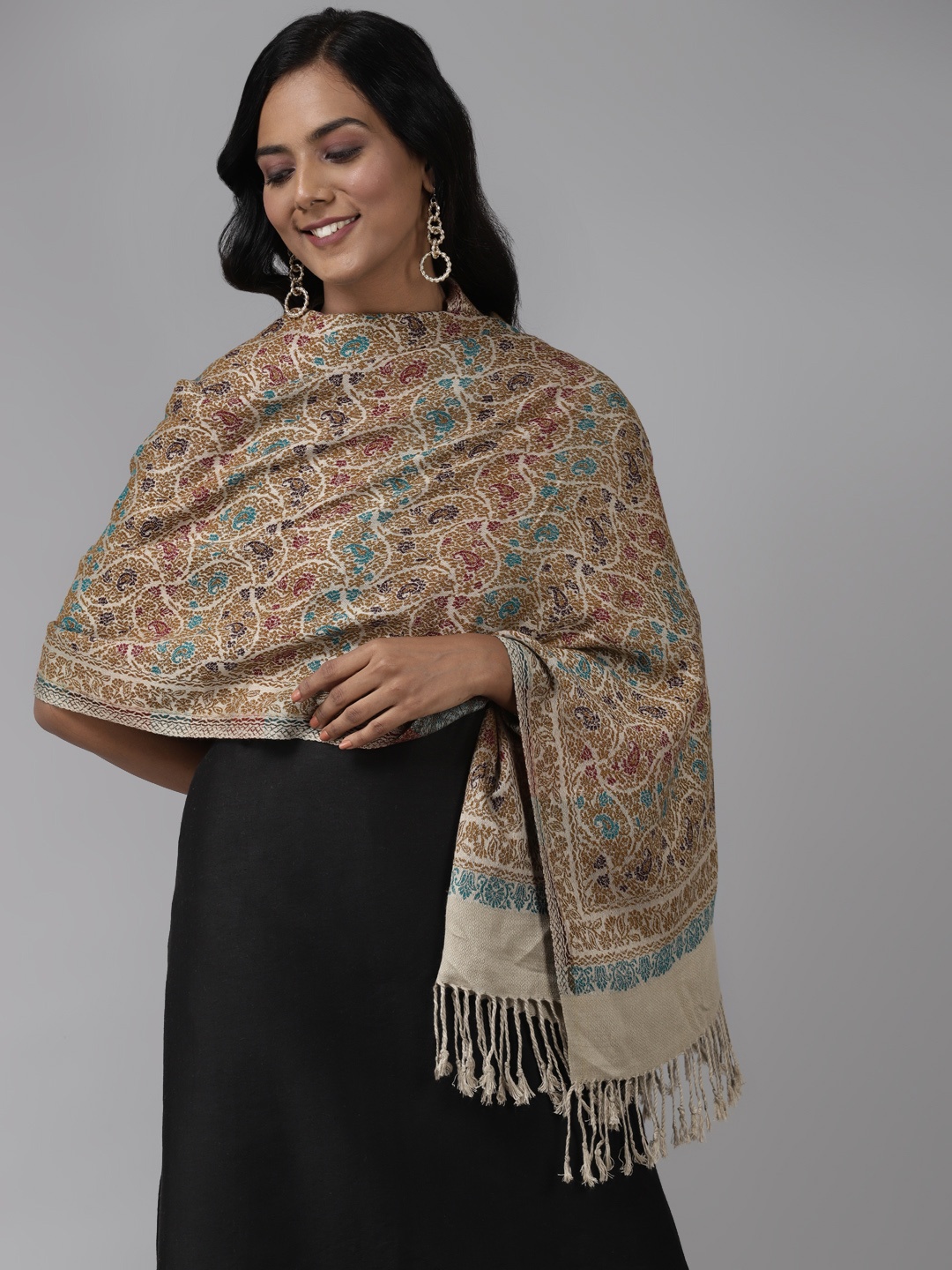 

Indo Era Beige Paisley Woven Design Stole