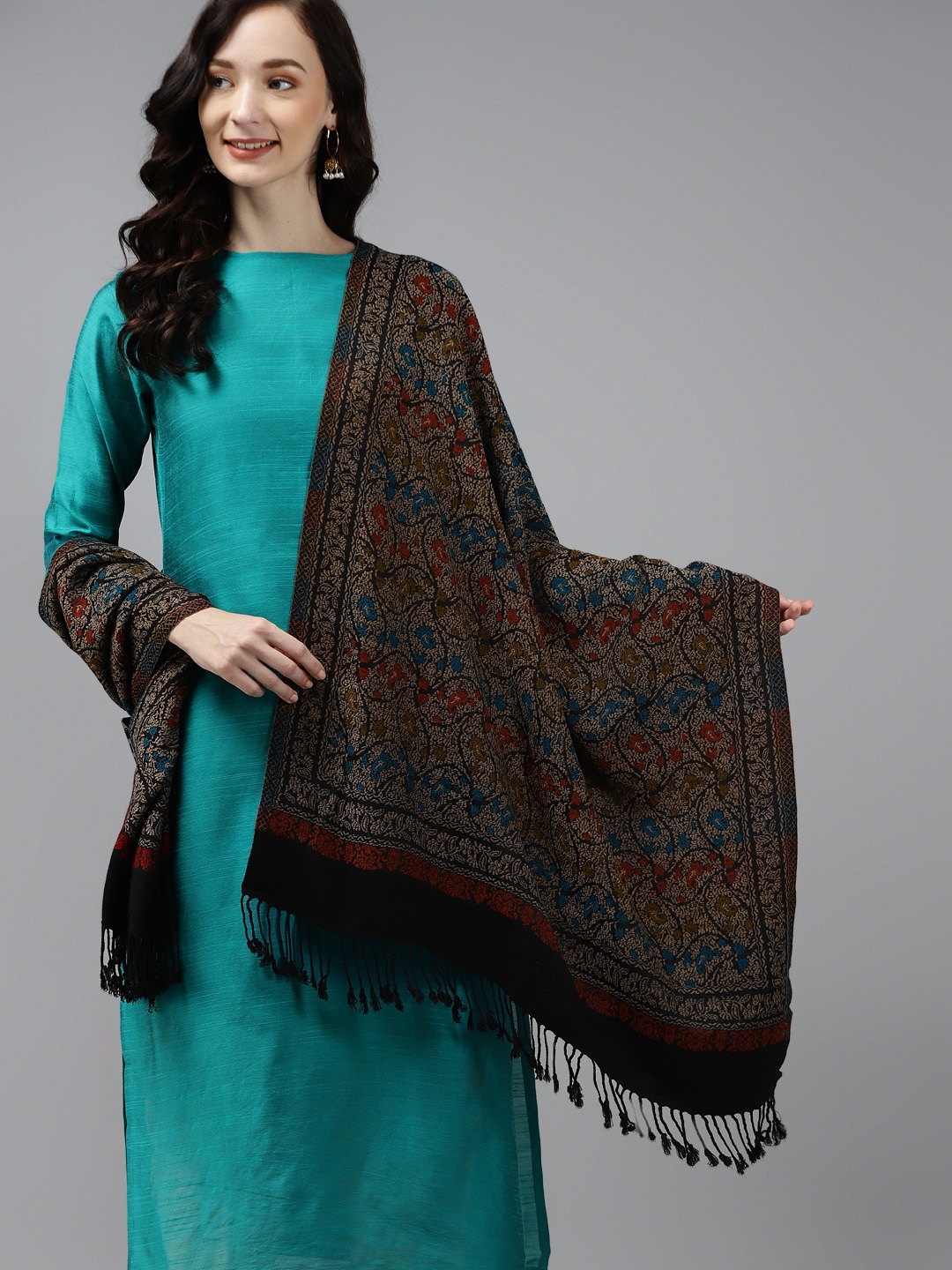 

Indo Era Black Woven Design Liva Shawl