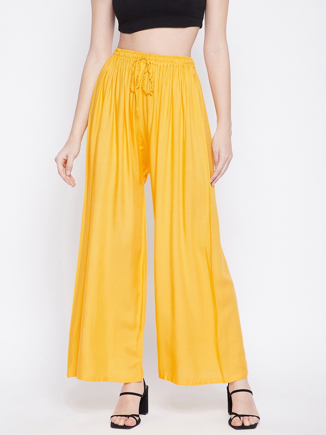 

Clora Creation Women Yellow Flared Knitted Palazzos