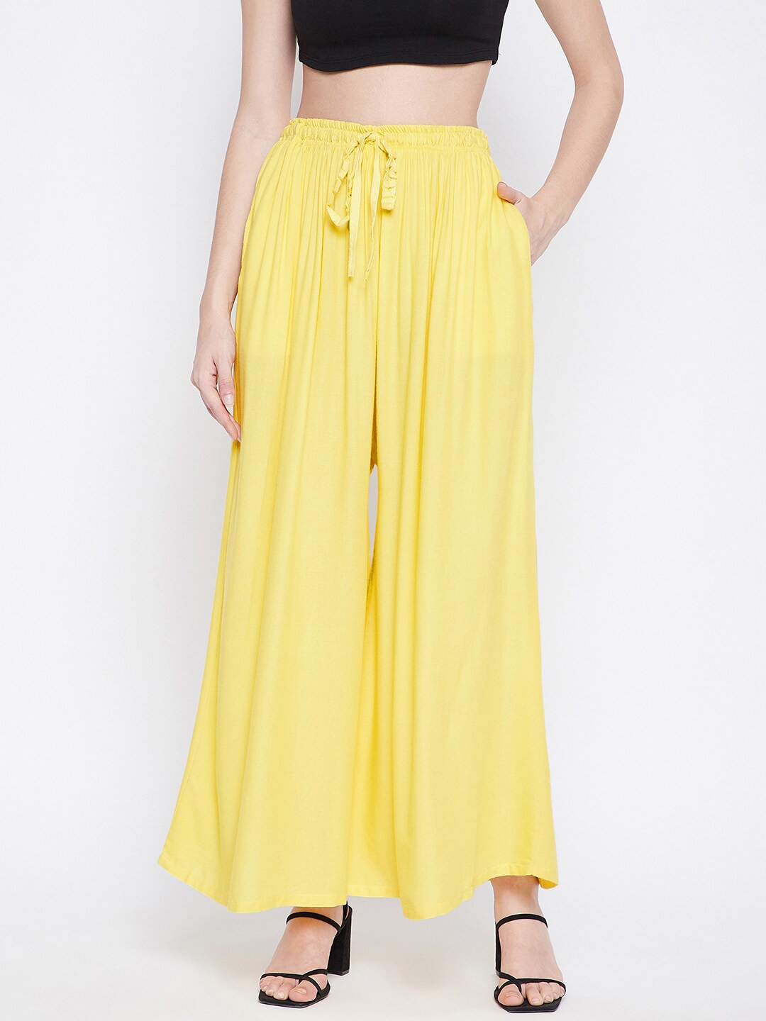 

Clora Creation Women Yellow Flared Knitted Palazzos