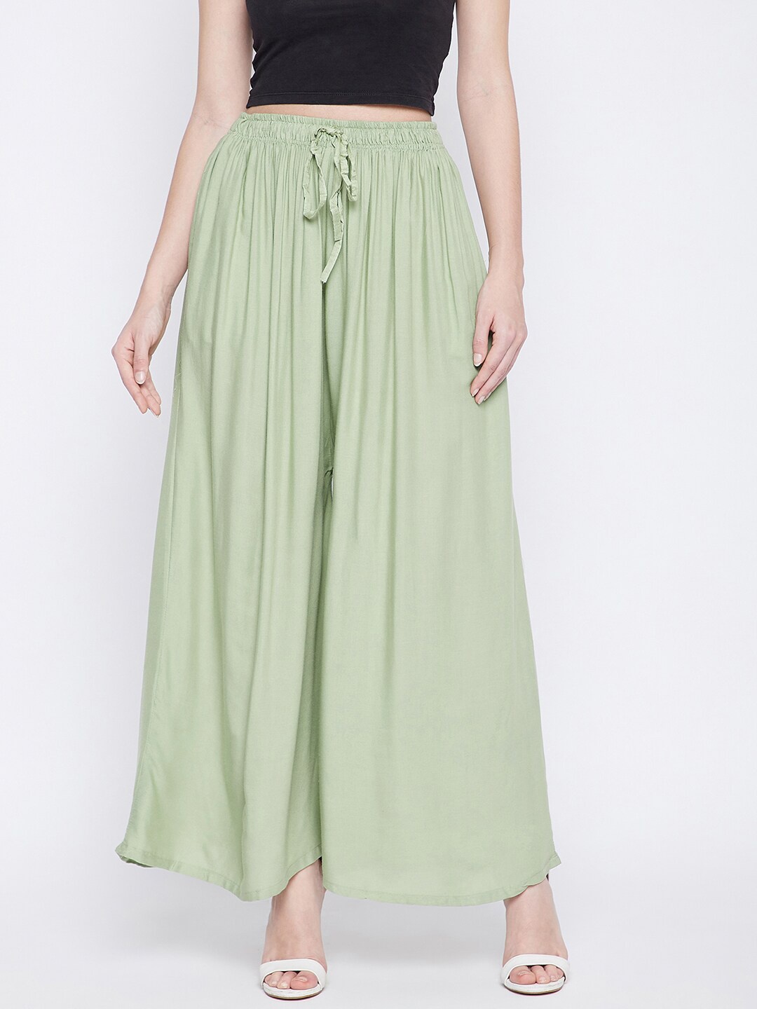 

Clora Creation Women Green Flared Knitted Palazzos