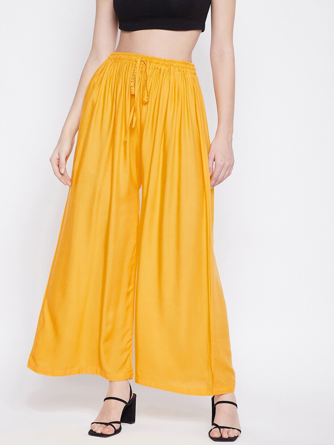 

Clora Creation Women Yellow Flared Knitted Palazzos