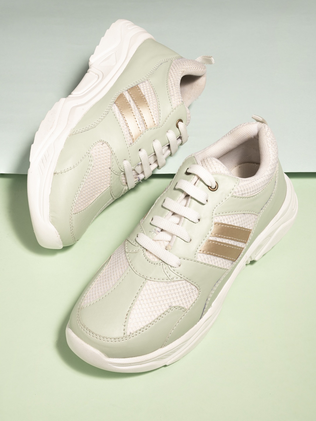 

HERE&NOW Women Green Perforations Sneakers