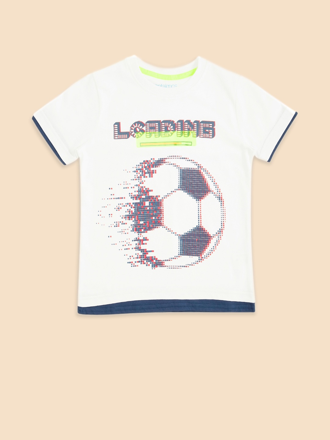 

Pantaloons Junior Boys White Red Sports Printed Pure Cotton T-shirt