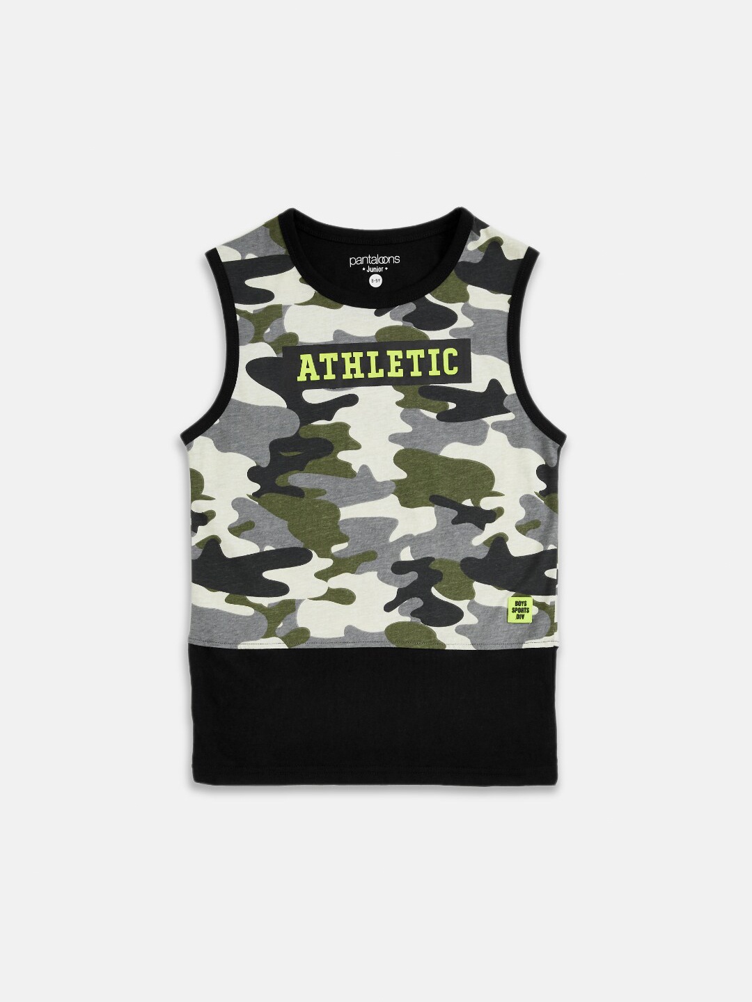 

Pantaloons Junior Boys Olive Green Camouflage Printed T-shirt
