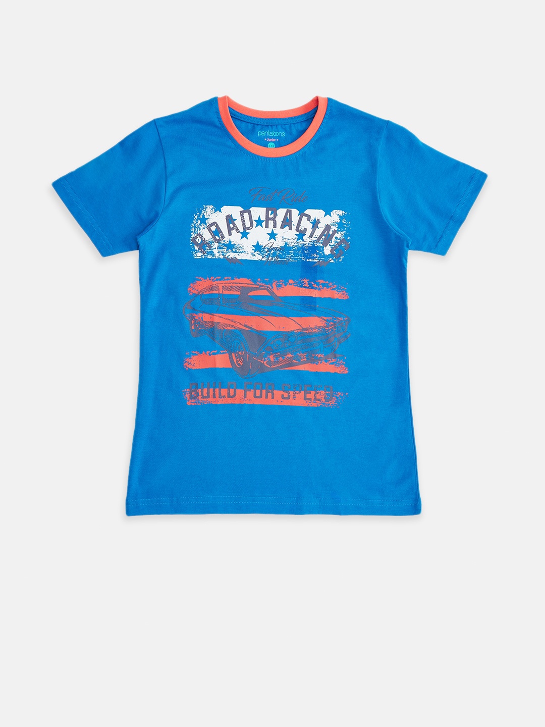 

Pantaloons Junior Boys Blue Red Printed Pure Cotton T-shirt