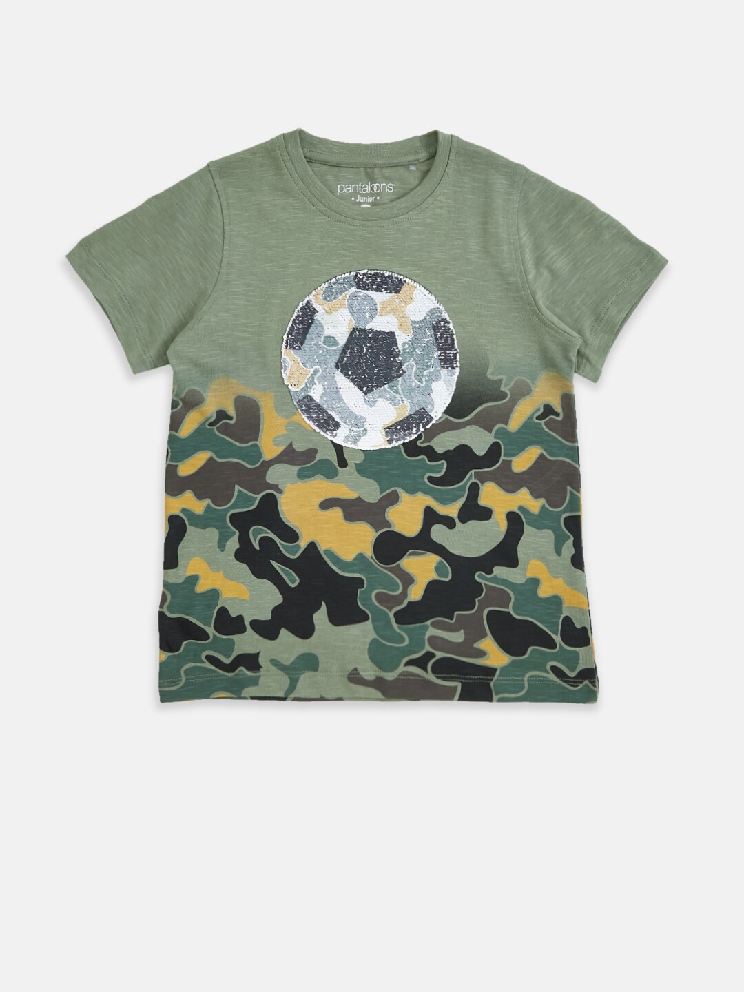 

Pantaloons Junior Boys Olive Green Printed Applique T-shirt