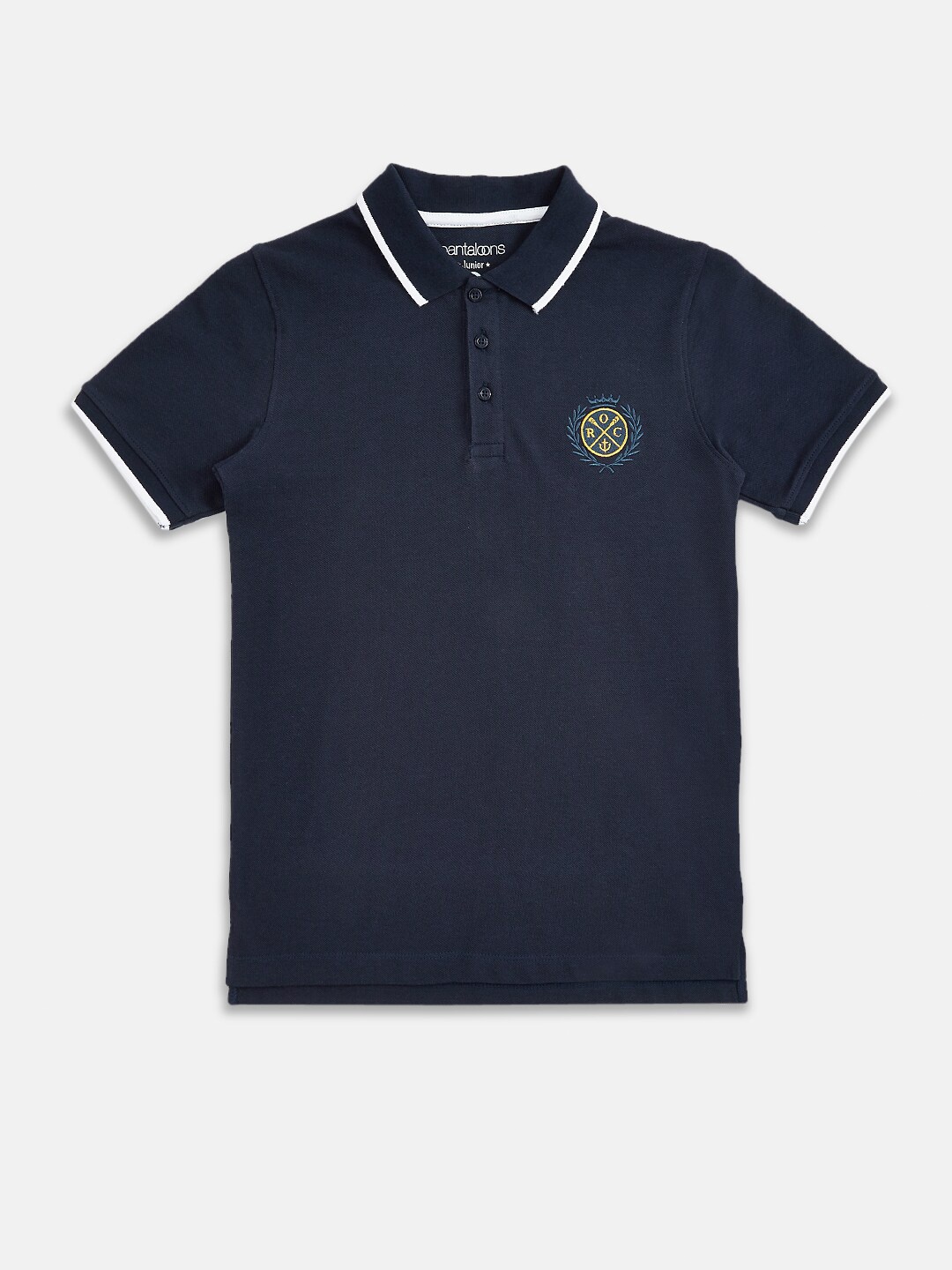 

Pantaloons Junior Boys Navy Blue Yellow Polo Collar Pure Cotton T-shirt
