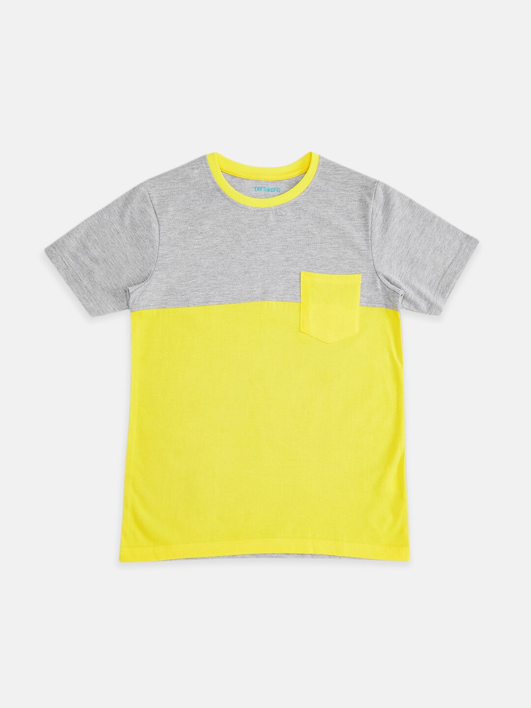 

Pantaloons Junior Boys Grey Melange Colourblocked Pockets T-shirt