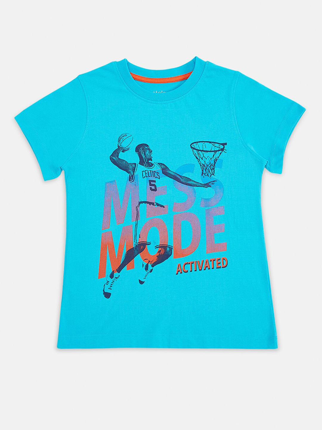 

Pantaloons Junior Boys Blue Black Sports Printed Pure Cotton T-shirt