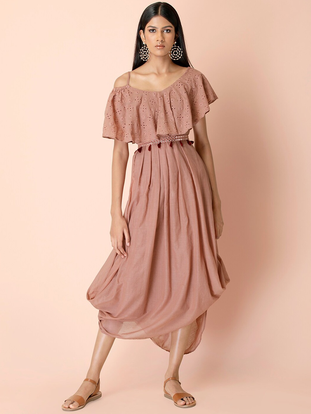 

INDYA Pink Schiffli Cowl Dress