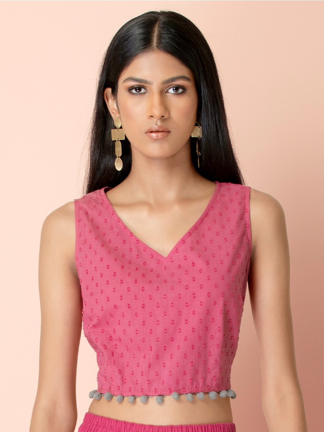

INDYA Pink Pom Pom Crop Top