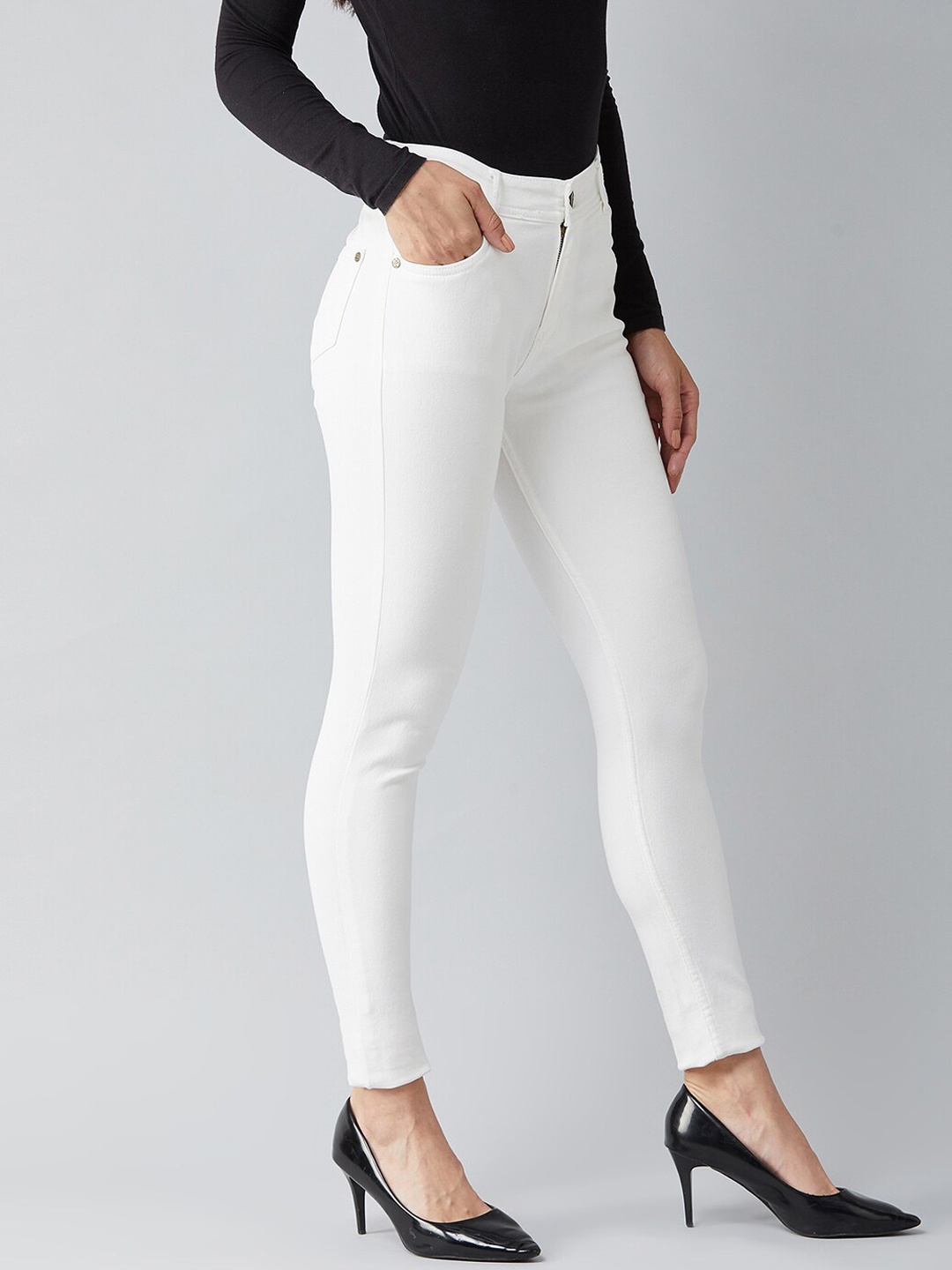 

DOLCE CRUDO Women White Skinny Fit High-Rise Stretchable Jeans
