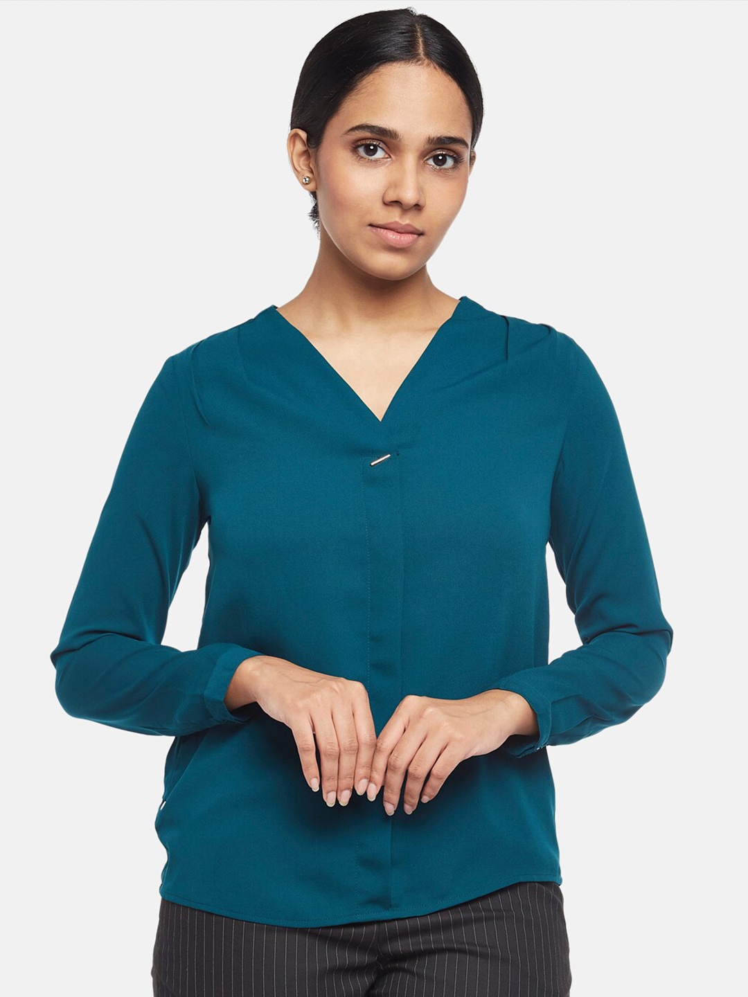 

Annabelle by Pantaloons Teal Solid Blouson Top