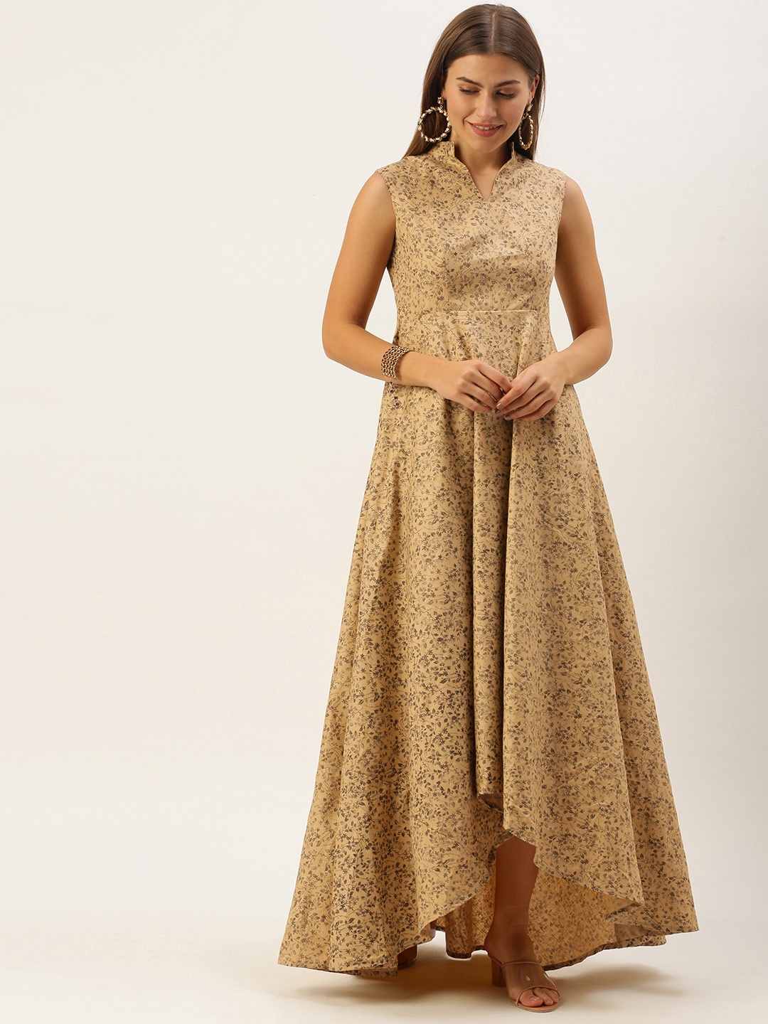 

Ethnovog Beige Floral A-Line Maxi Dress