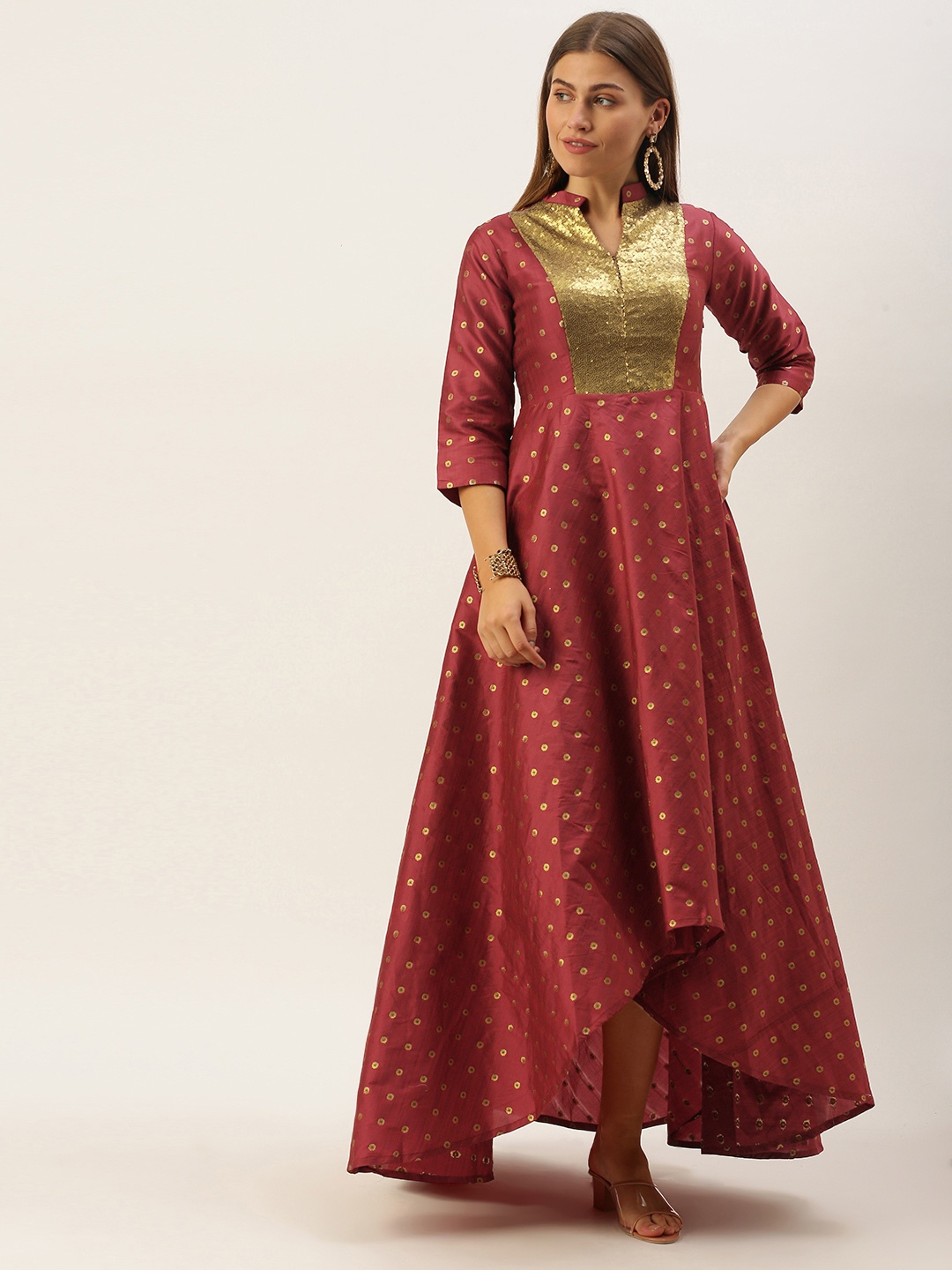 

Ethnovog Maroon Embellished Maxi Dress