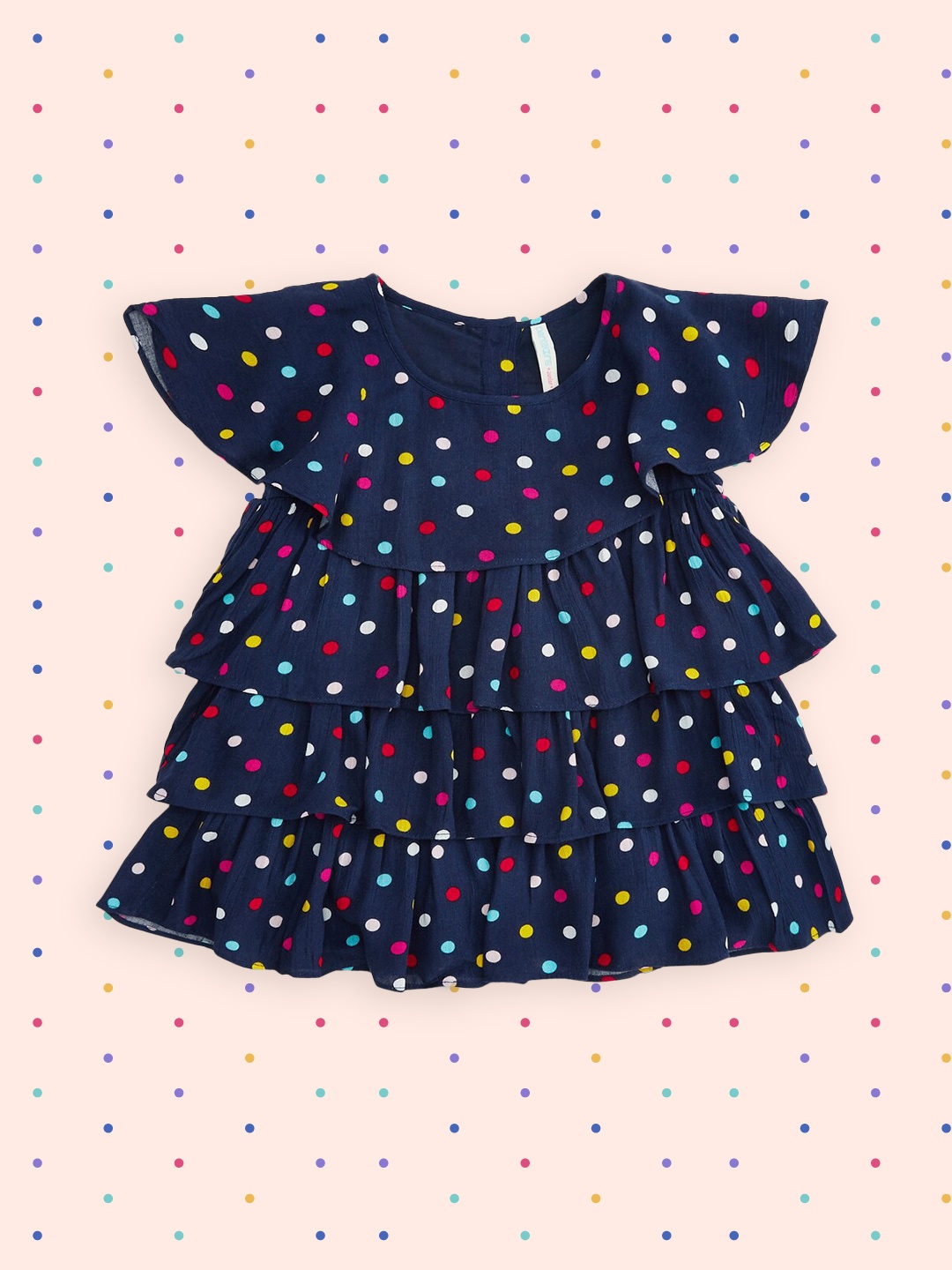 

Pantaloons Junior Girls Navy Blue & Pink Polka Dot Printed Layered A-Line Top