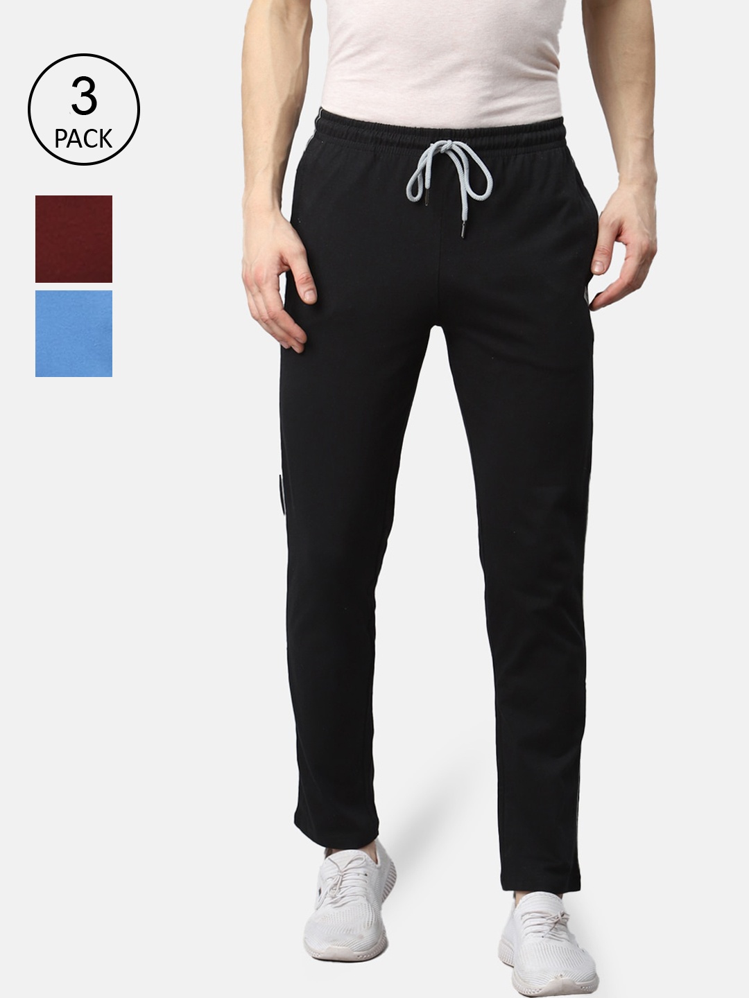 

Almo Wear Men Pack of 3 Slim Fit Cotton Track Pants, Black
