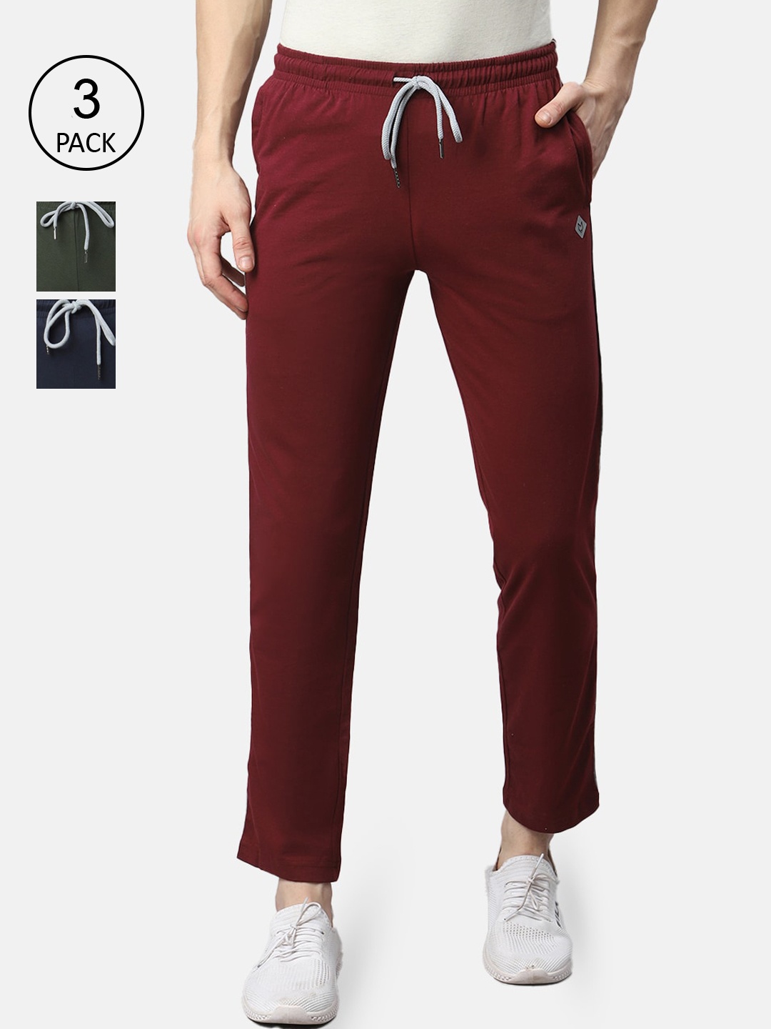 

Almo Wear Men Pack Of 3 Solid Pure Cotton Track Pants, Maroon