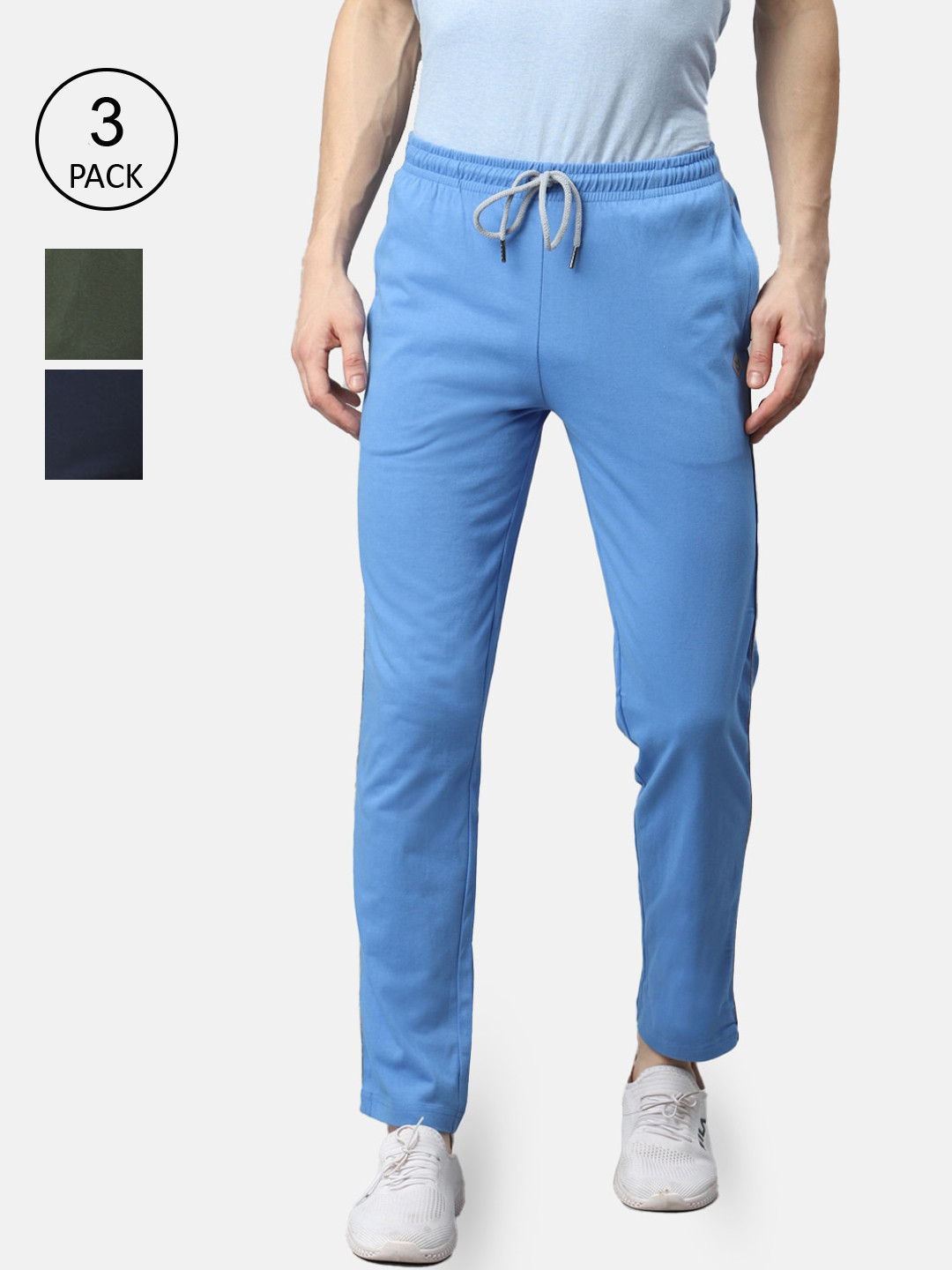 

Almo Wear Pack of 3 Slim Fit Cotton Track Pants, Blue