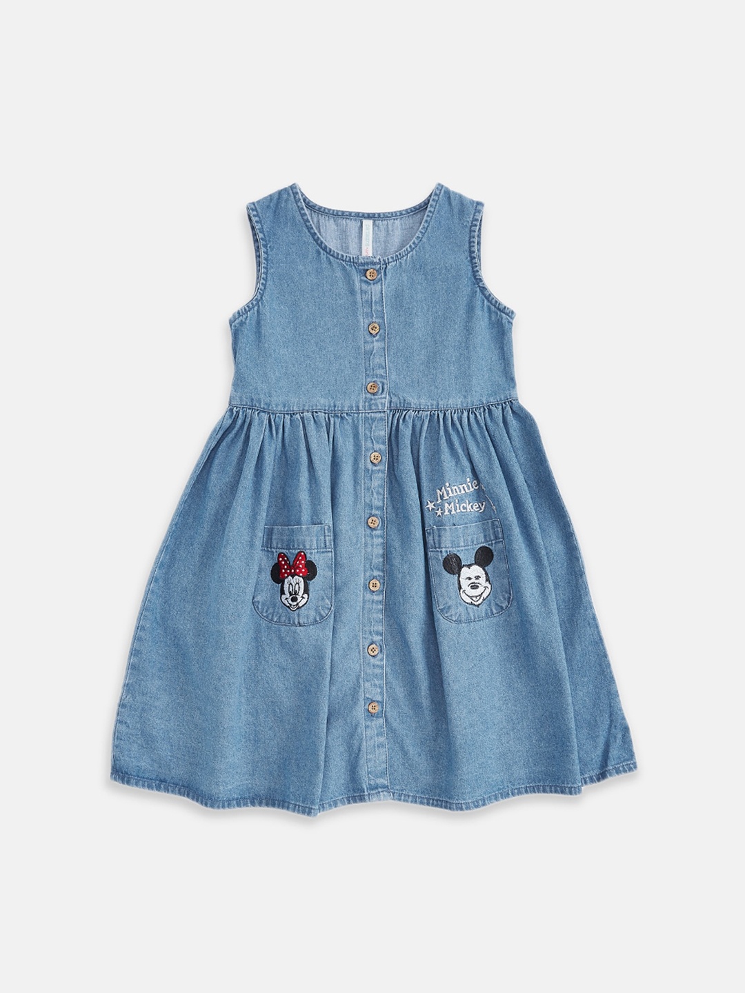 

Pantaloons Junior Girls Blue MIckey And MInnie Printed Fit And Flare Dress