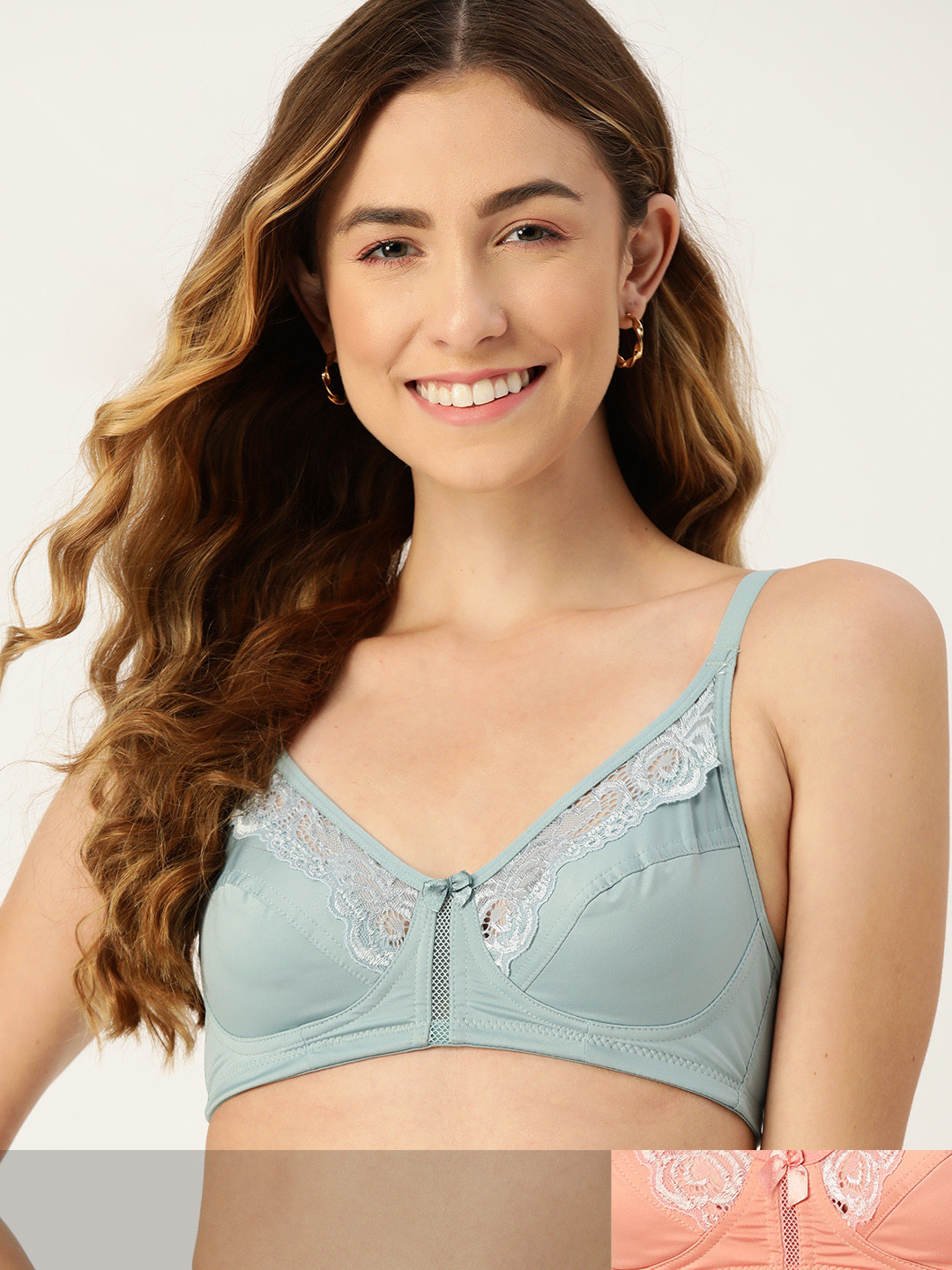 

DressBerry Pack of 2 Floral Lace Everyday Bra, Blue