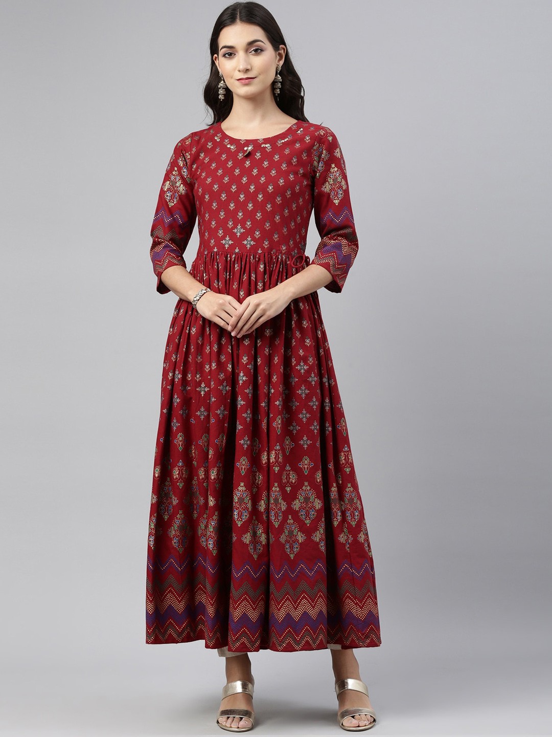 

Neerus Women Maroon Ethnic Motifs Printed Anarkali Kurta