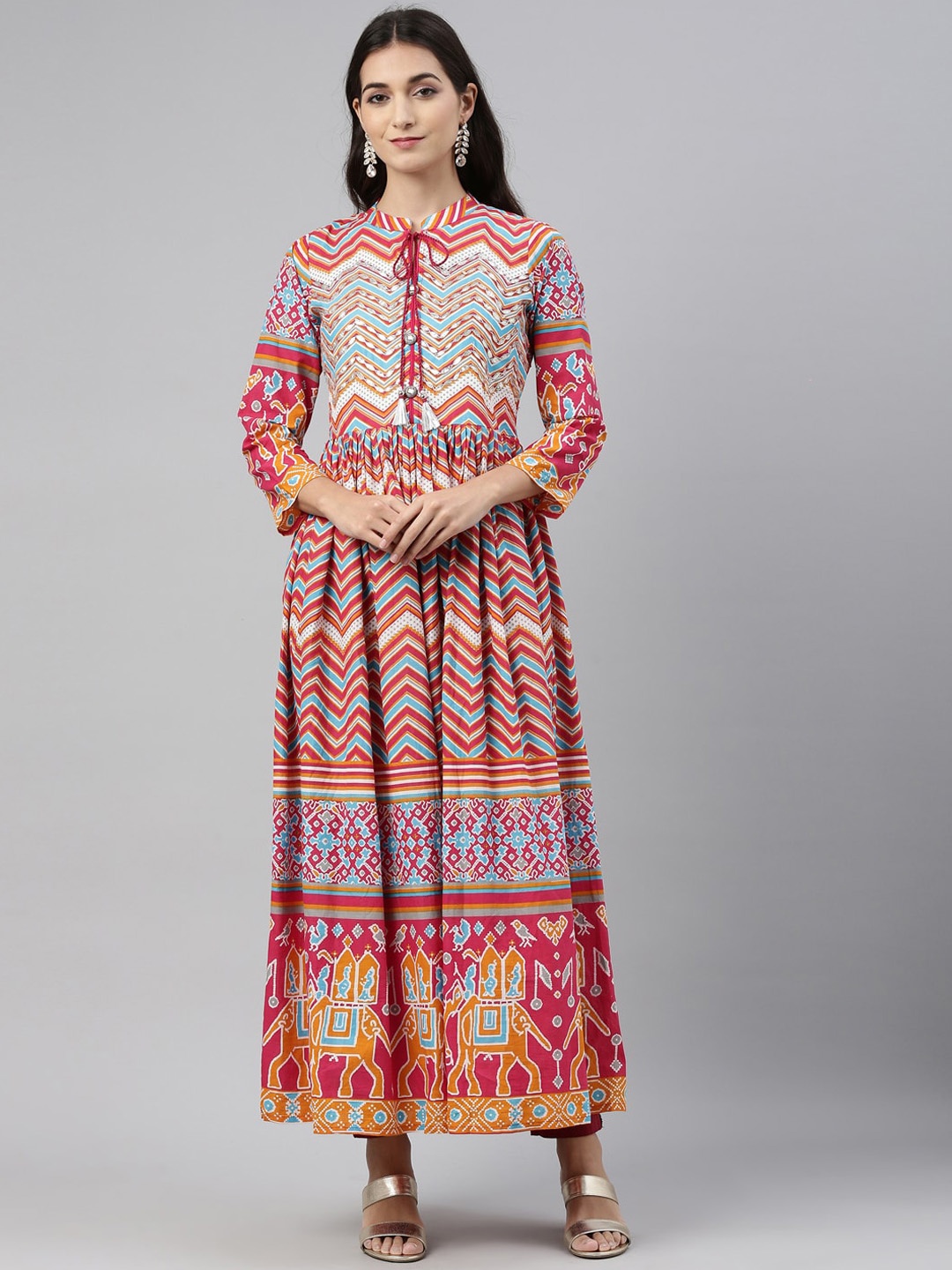 

Neerus Women Multicoloured Chevron Printed Anarkali Kurta, Multi