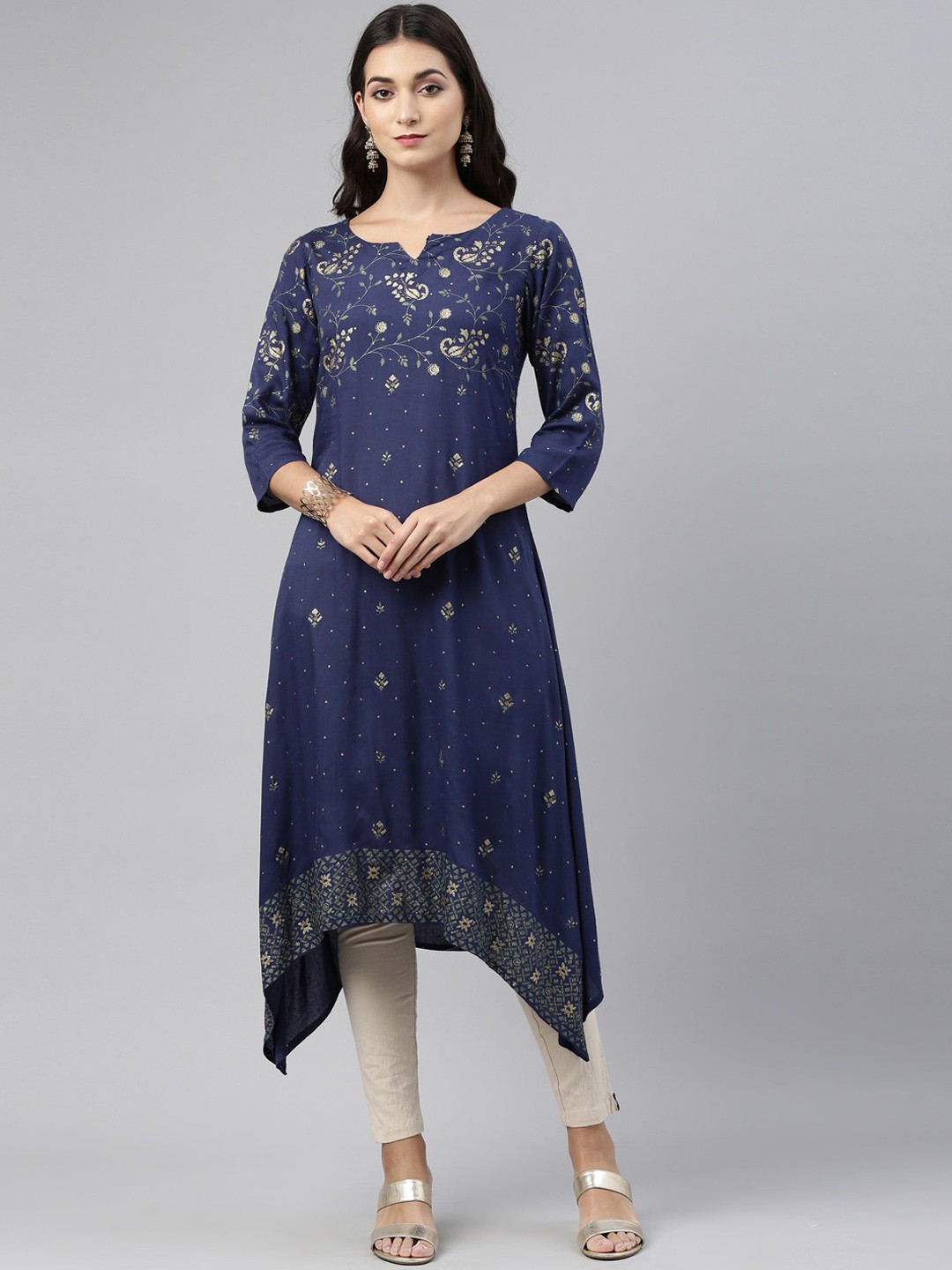

Neerus Women Blue Ethnic Motifs Printed Kurta